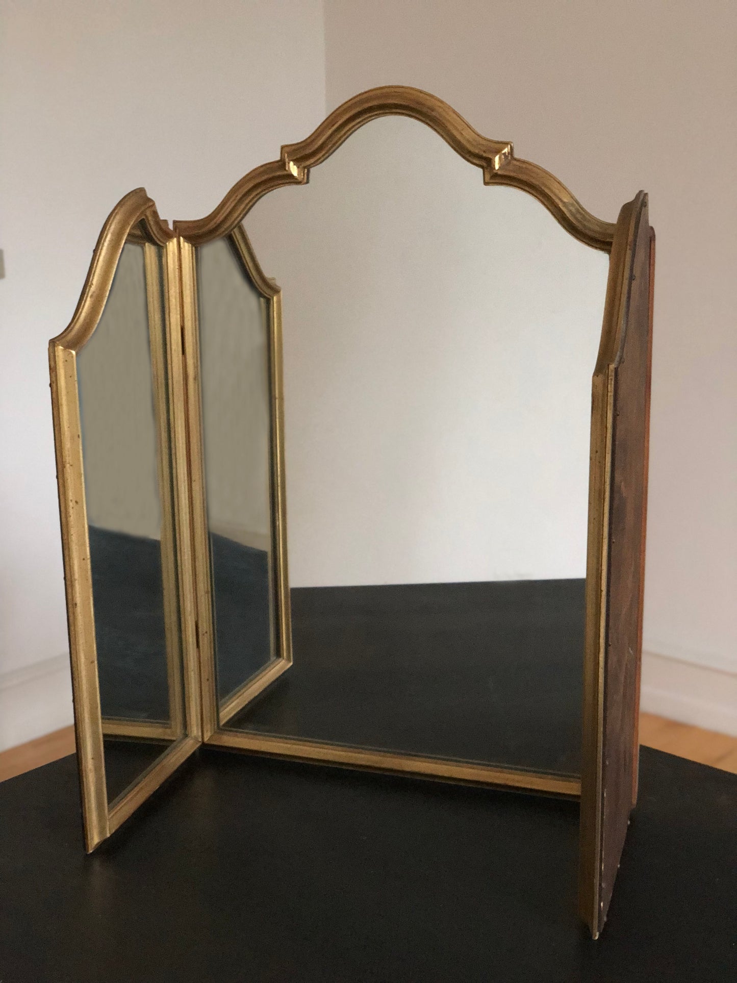 Vintage Vanity Tri Fold Makeup Mirror Giltwood Belgium