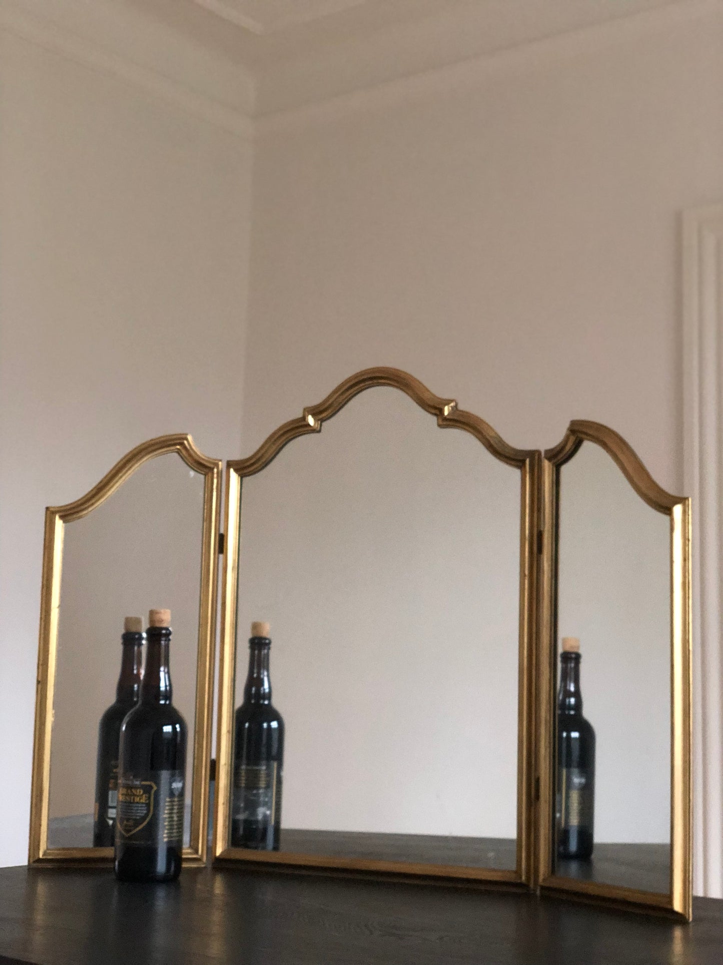 Vintage Vanity Tri Fold Makeup Mirror Giltwood Belgium