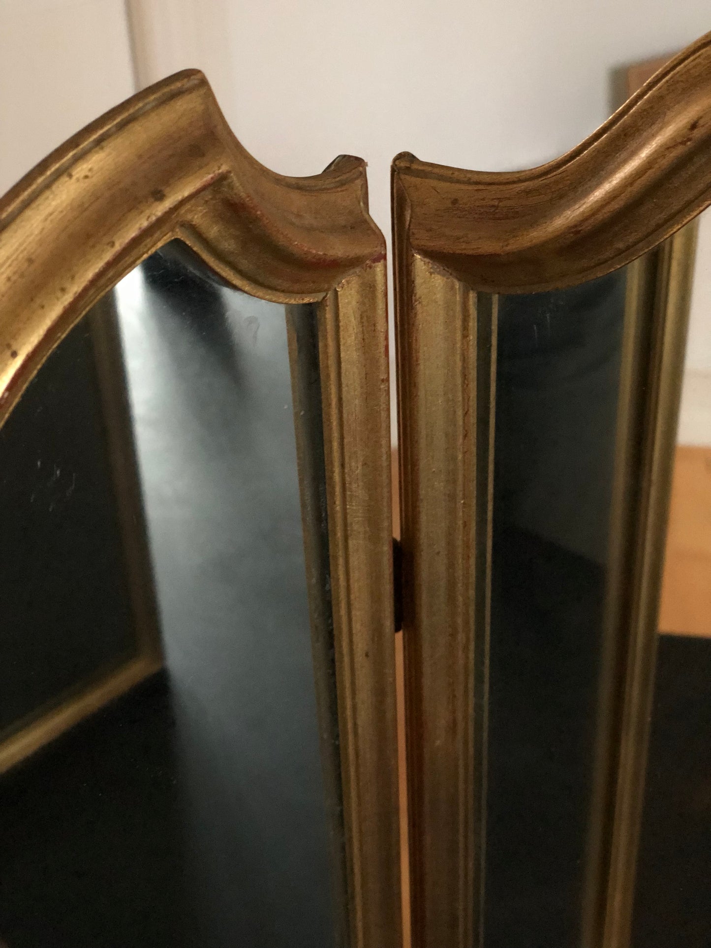 Vintage Vanity Tri Fold Makeup Mirror Giltwood Belgium