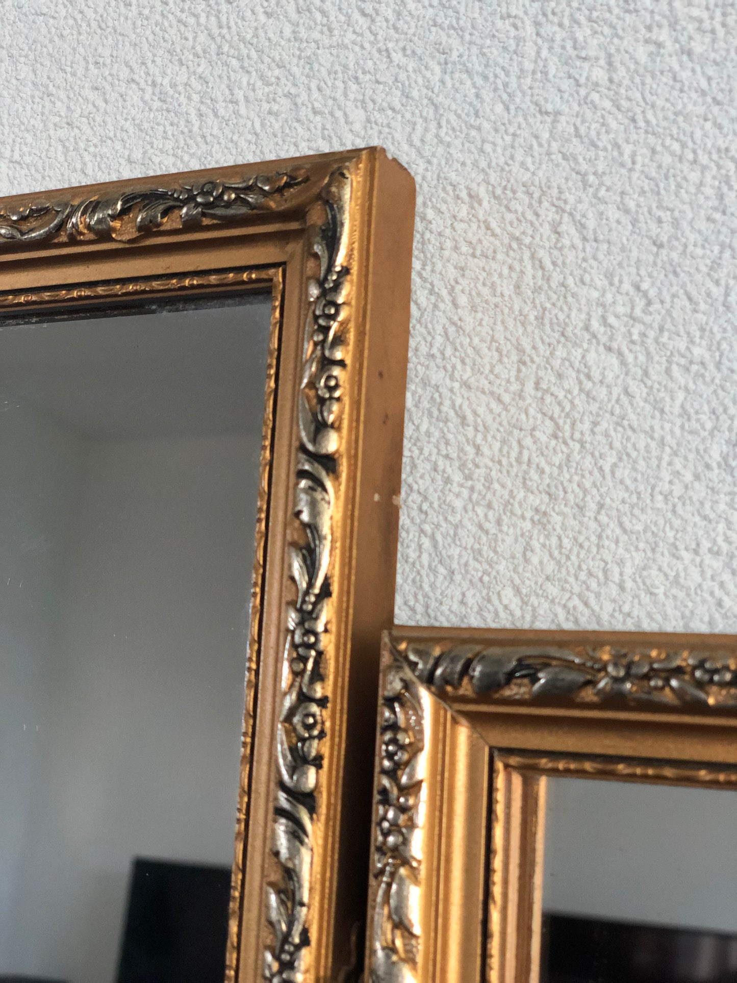 Vintage Vanity Tri Fold Makeup Mirror Giltwood and Carved