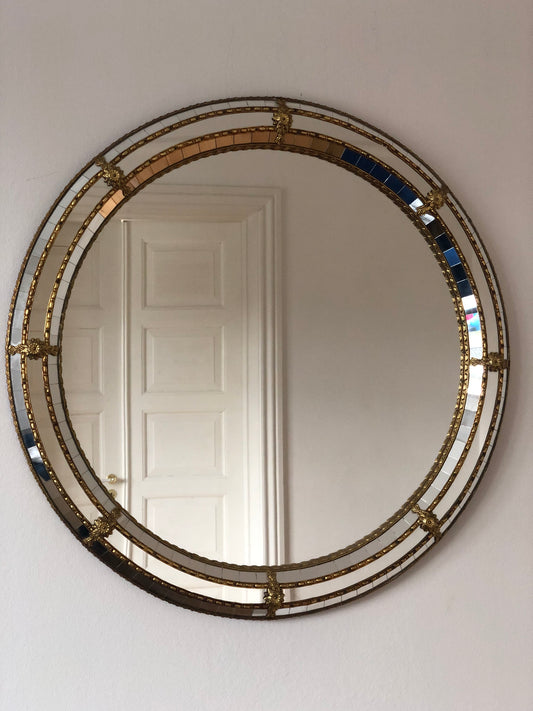 Vintage Venetian Cirkel Mirror Hollywood Regency in Gold Spain 1990s