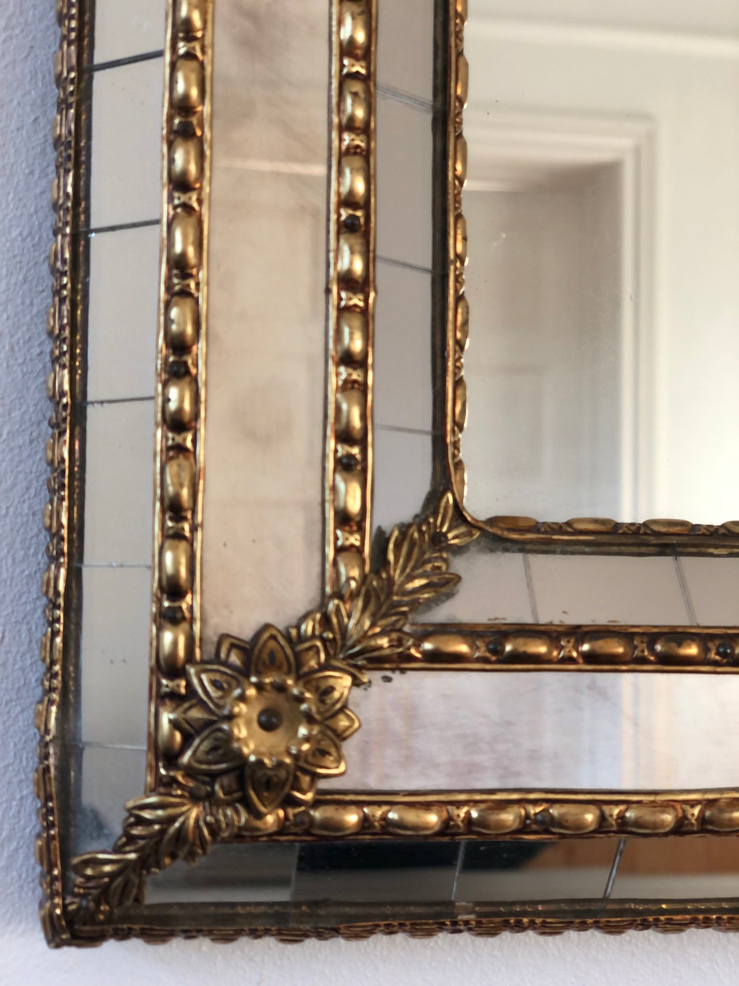 Large Vintage Venetian Mirror Hollywood Regency in Gold Spain 1987