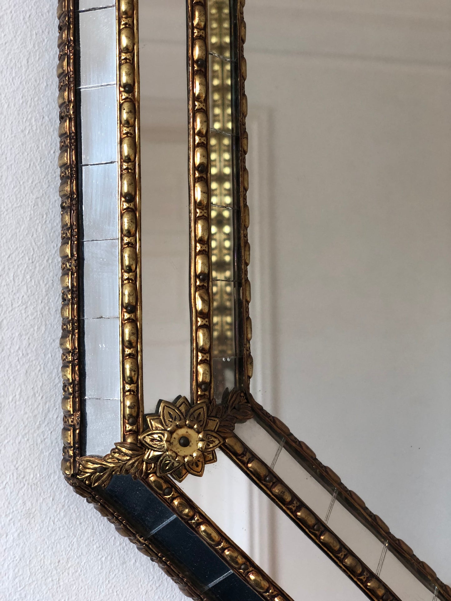 Vintage Venetian Octagon Mirror Hollywood Regency in Gold Spain 1985