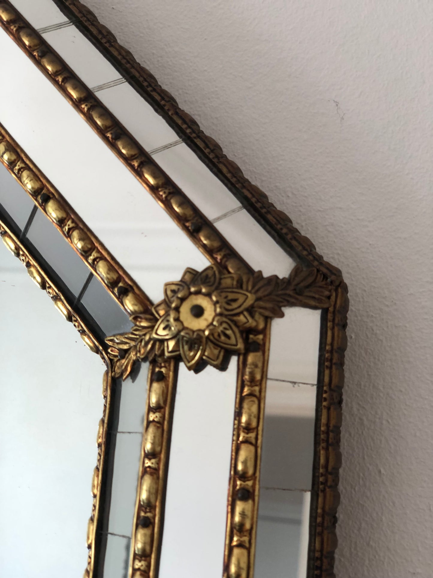 Vintage Venetian Octagon Mirror Hollywood Regency in Gold Spain 1985