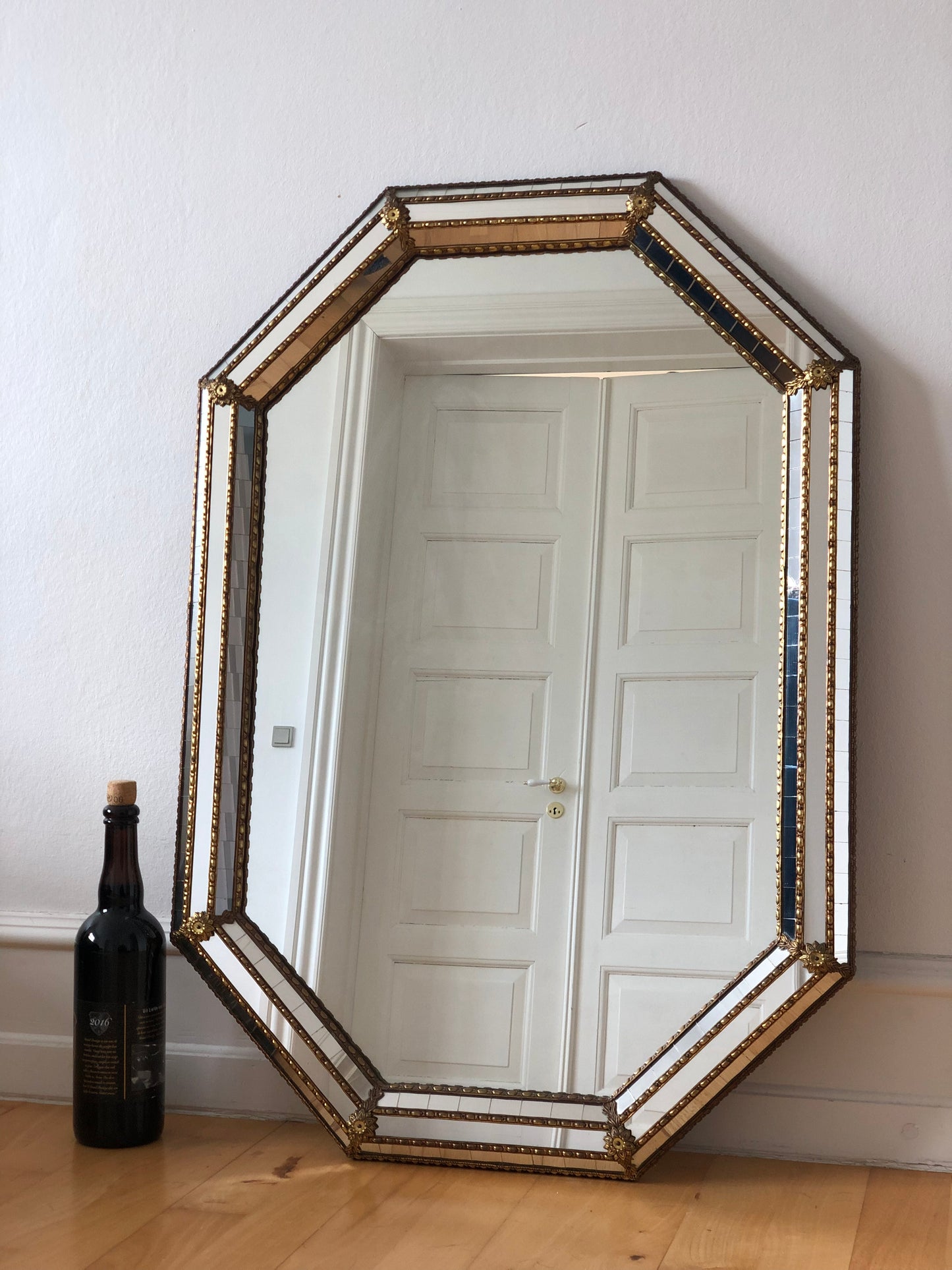 Vintage Venetian Octagon Mirror Hollywood Regency in Gold Spain 1985