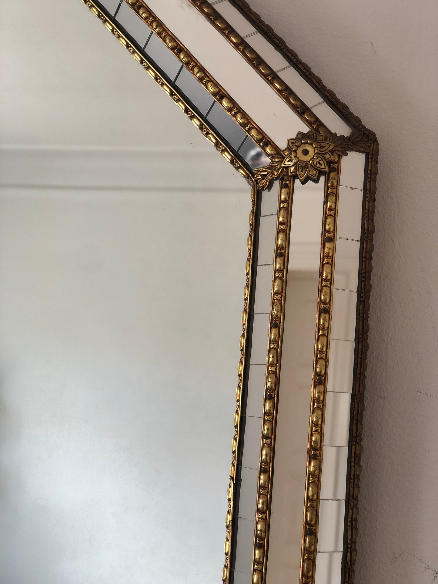 Vintage Venetian Octagon Mirror Hollywood Regency in Gold Spain 1985