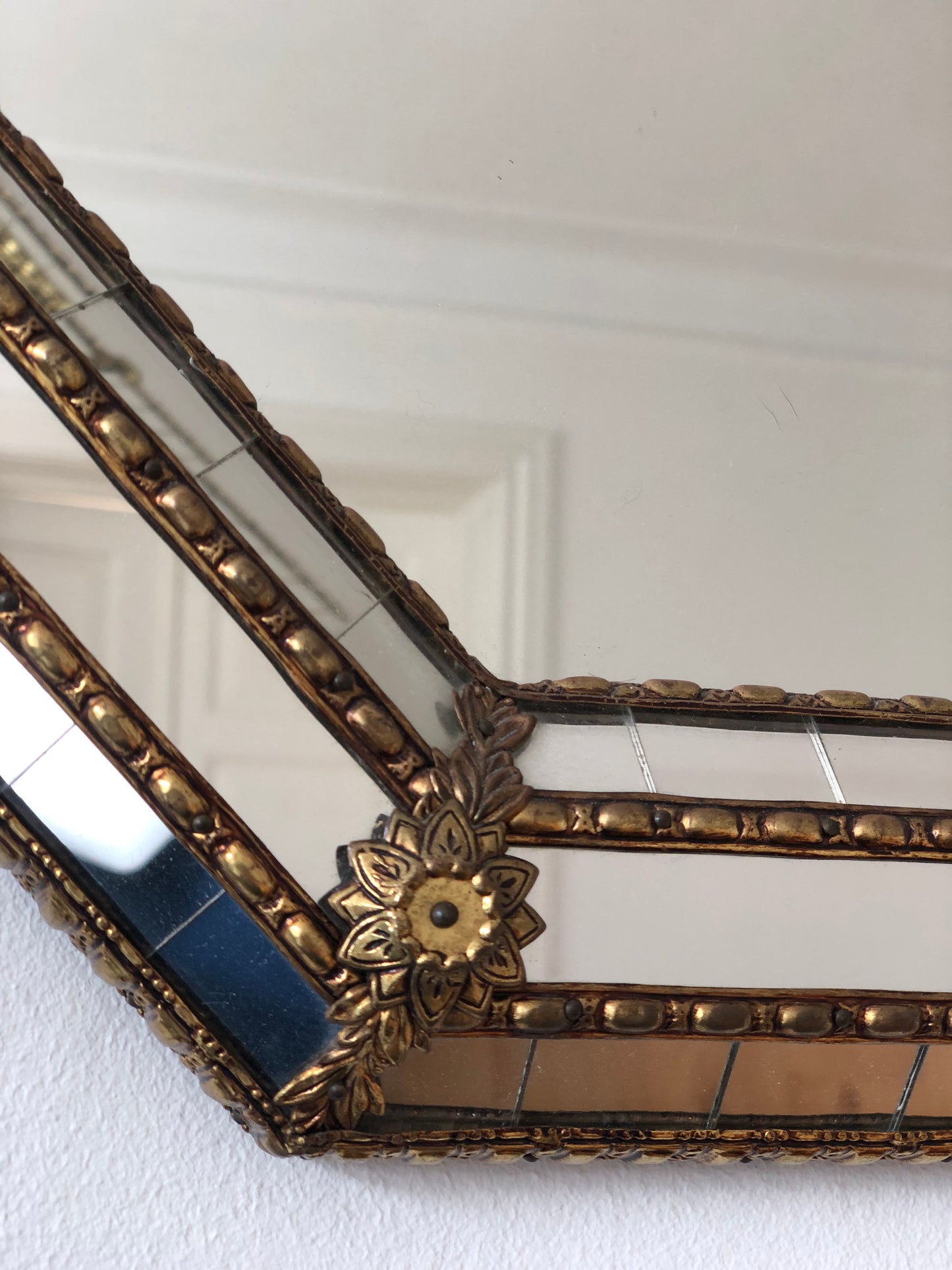 Vintage Venetian Octagon Mirror Hollywood Regency in Gold Spain 1985