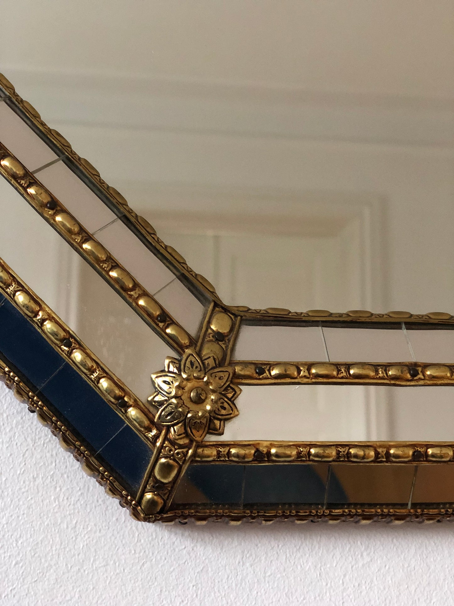 Vintage Venetian Octagon Mirror Hollywood Regency in Gold Spain 1990s