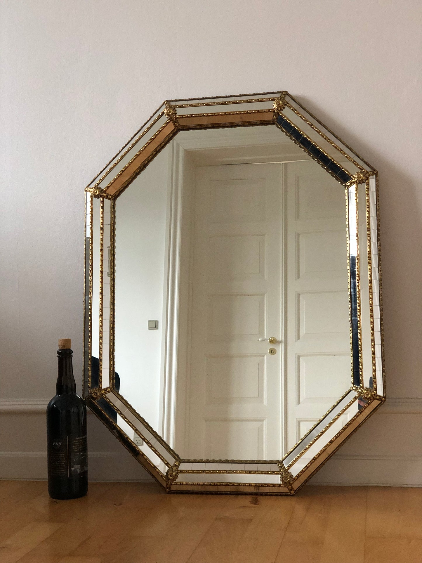 Vintage Venetian Octagon Mirror Hollywood Regency in Gold Spain 1990s