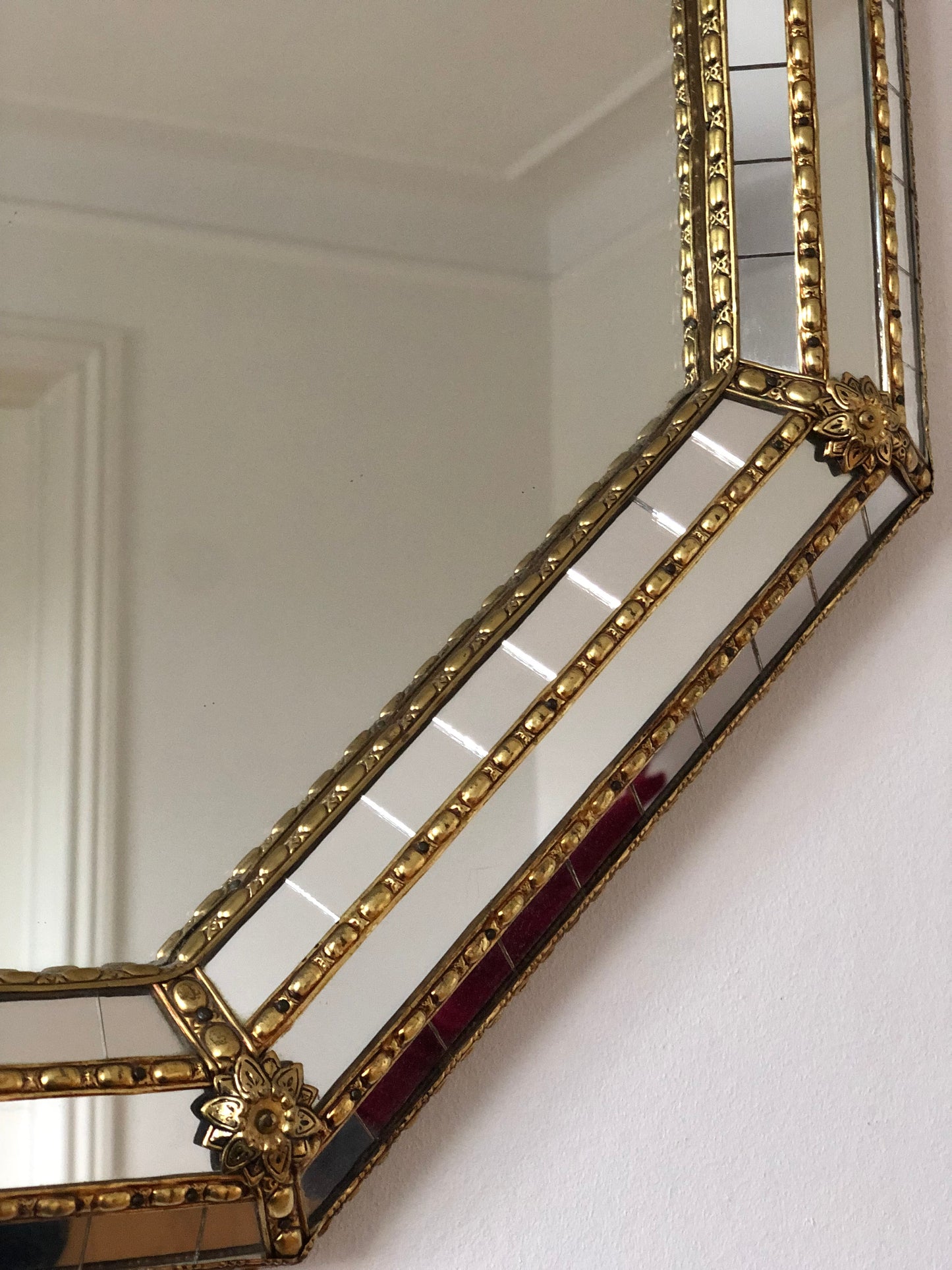 Vintage Venetian Octagon Mirror Hollywood Regency in Gold Spain 1990s