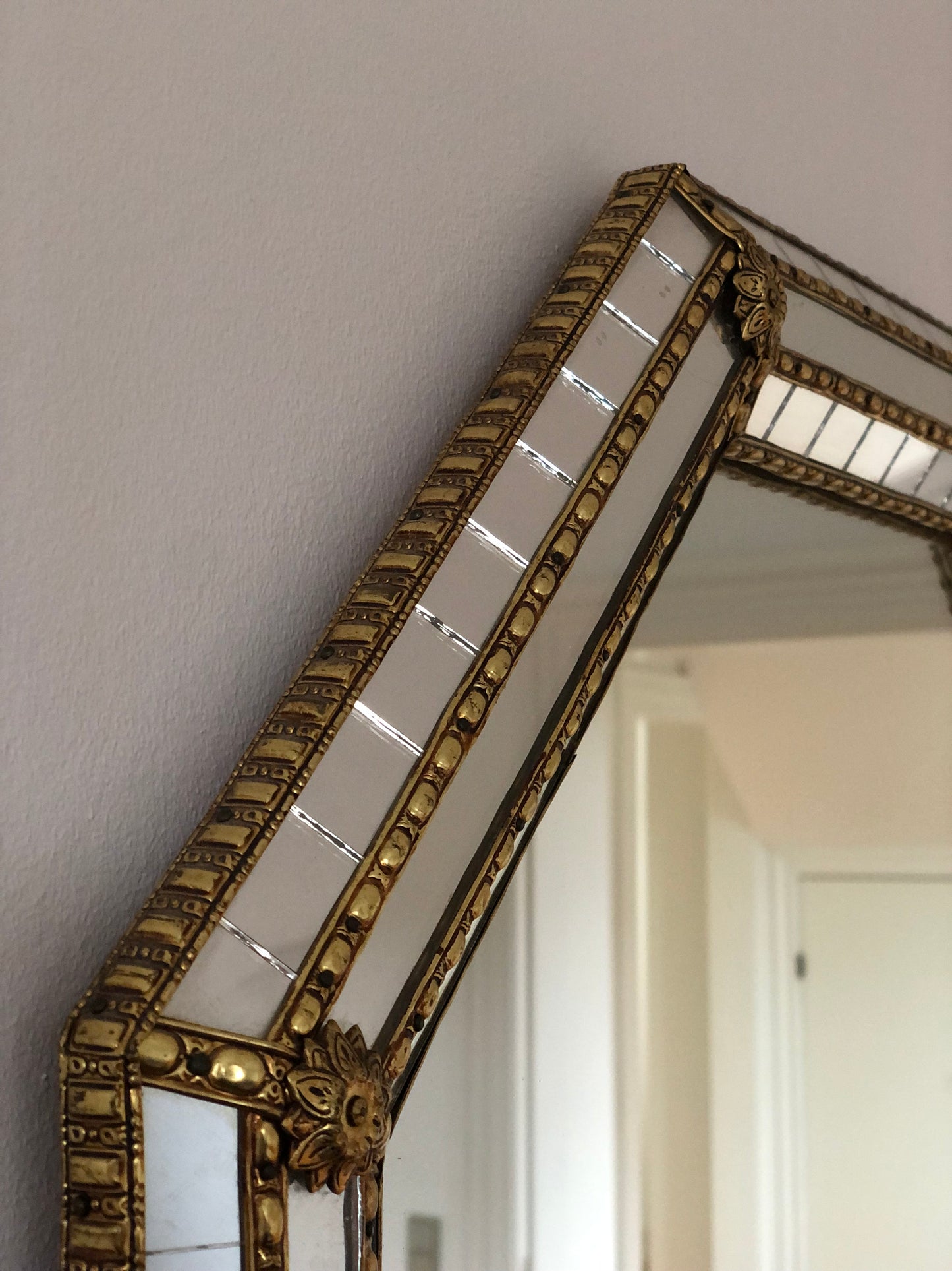 Vintage Venetian Octagon Mirror Hollywood Regency in Gold Spain 1990s
