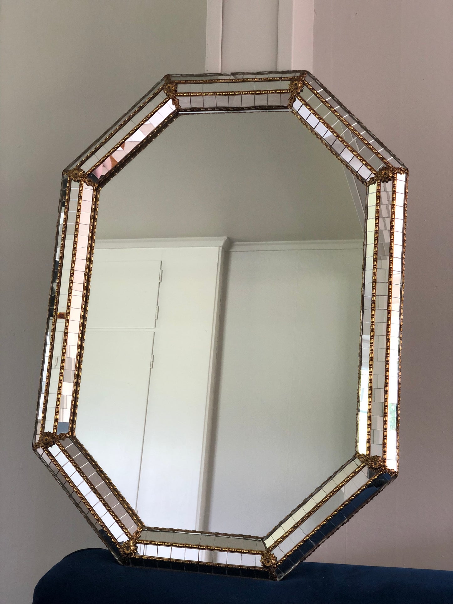 Vintage Venetian Octagonal Mirror Hollywood Regency in Gold Spain 1990s