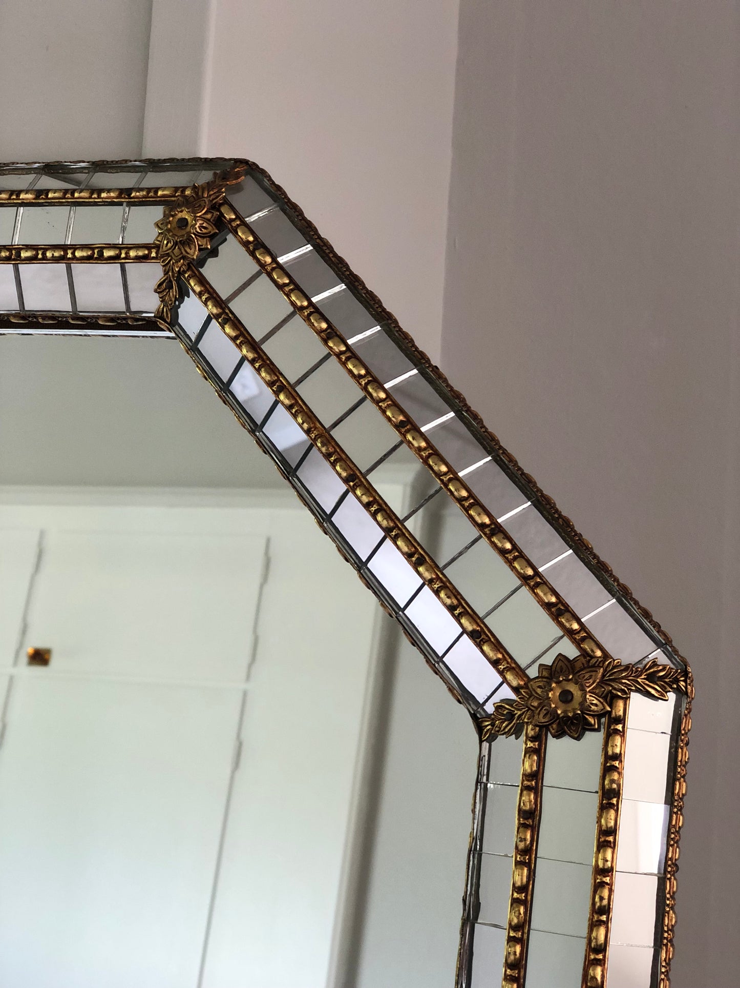 Vintage Venetian Octagonal Mirror Hollywood Regency in Gold Spain 1990s
