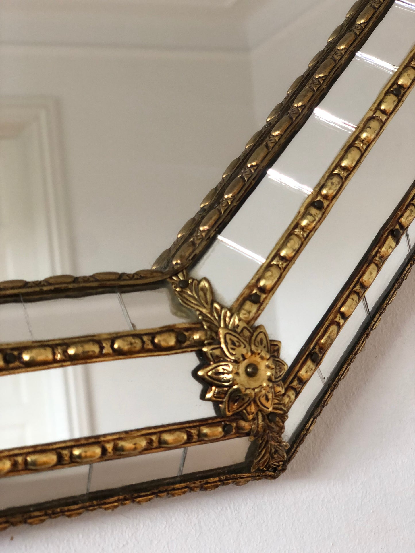 A Pair of Vintage Venetian Octagon Mirror Hollywood Regency in Gold Spain 1990s