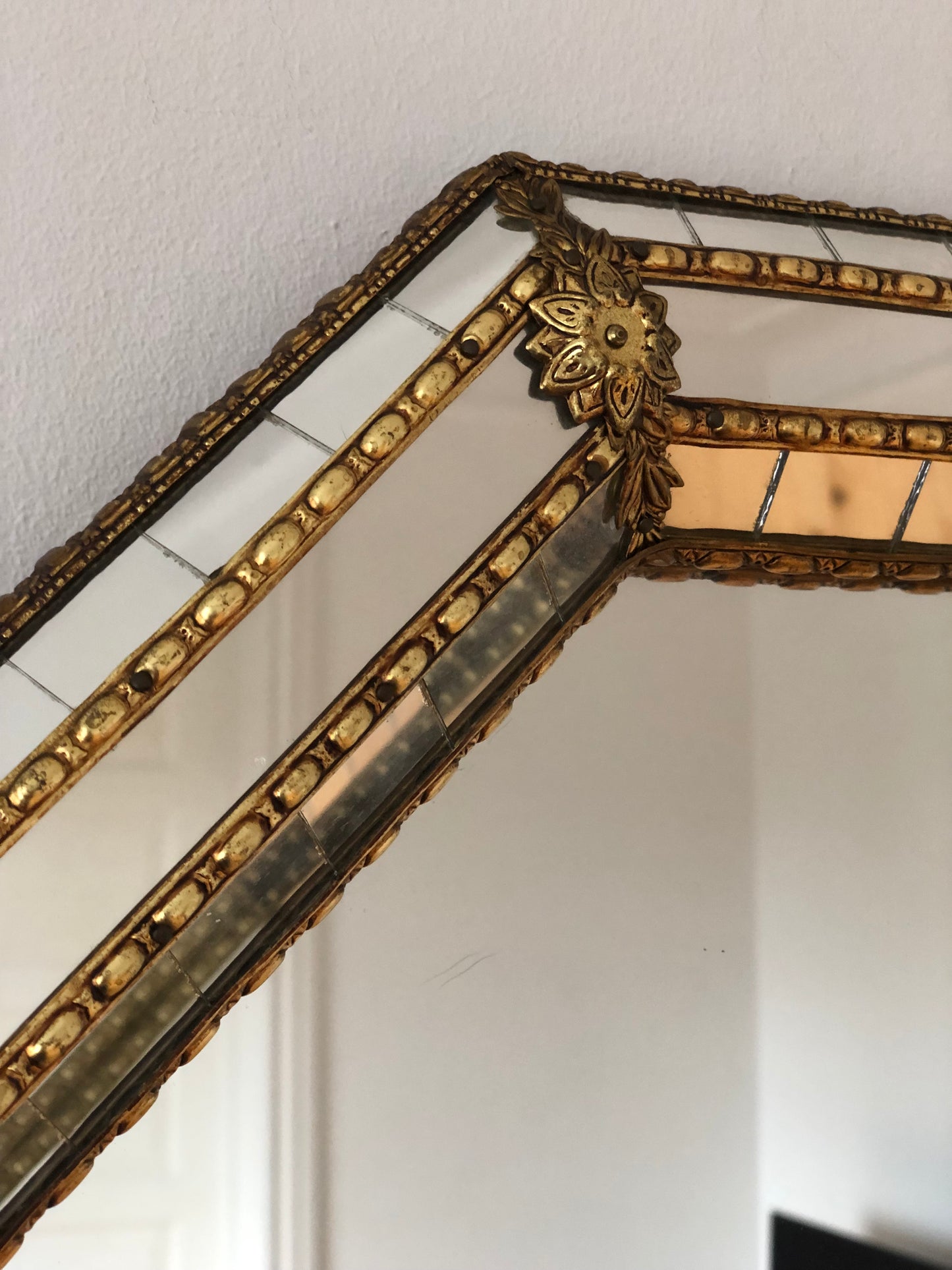 A Pair of Vintage Venetian Octagon Mirror Hollywood Regency in Gold Spain 1990s