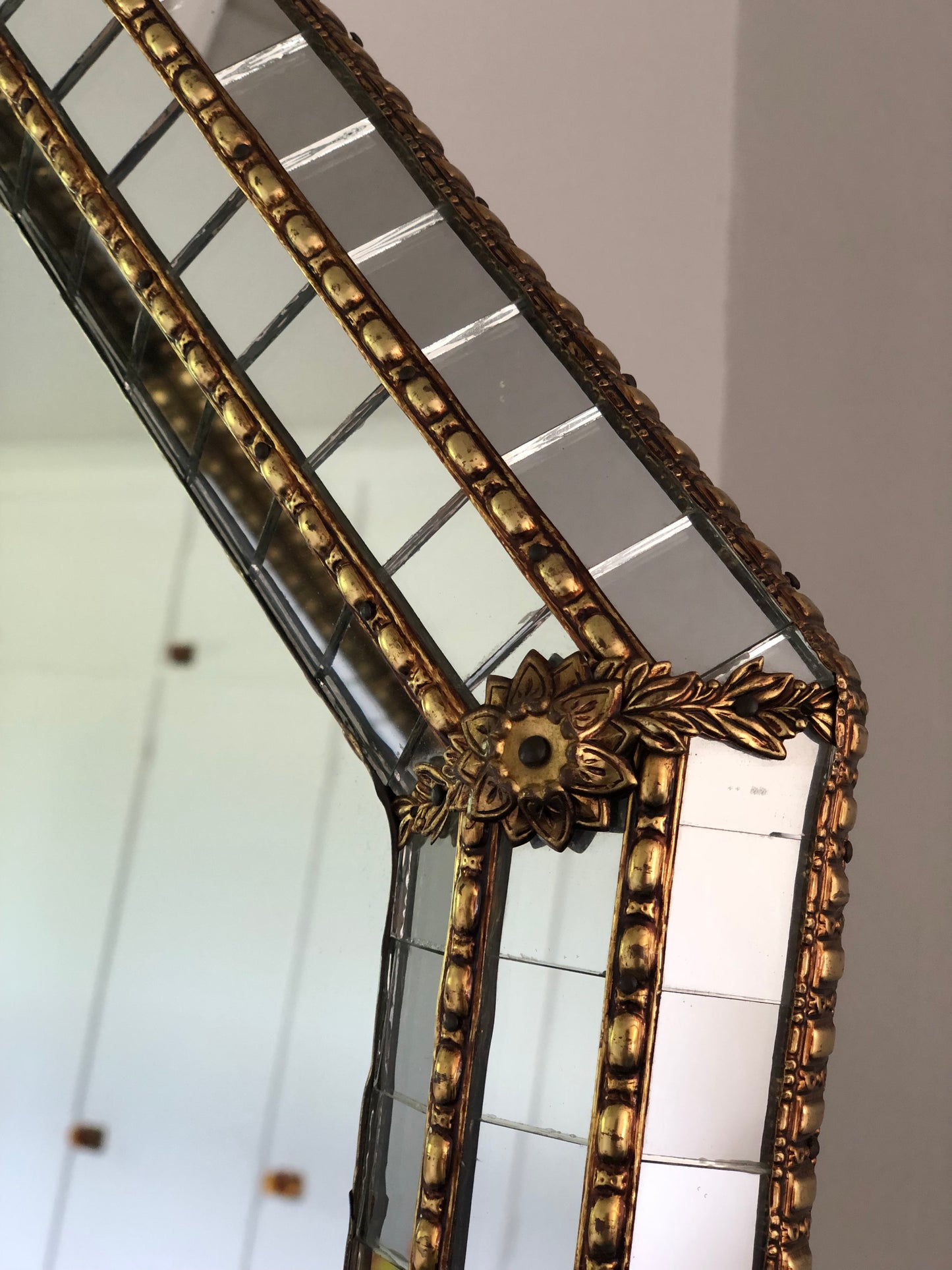 Vintage Venetian Octagonal Mirror Hollywood Regency in Gold Spain 1990s