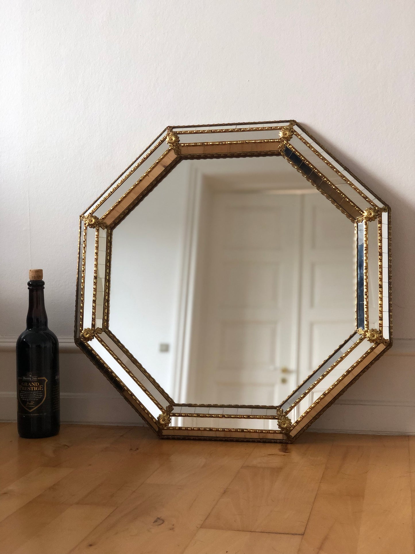 A Pair of Vintage Venetian Octagon Mirror Hollywood Regency in Gold Spain 1990s