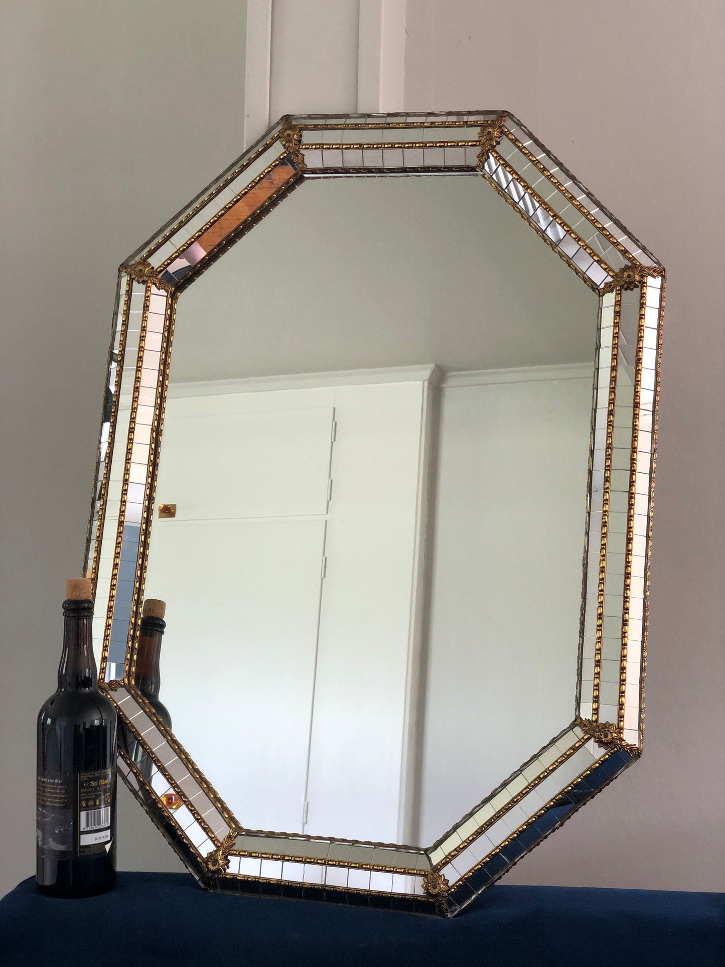 Vintage Venetian Octagonal Mirror Hollywood Regency in Gold Spain 1990s