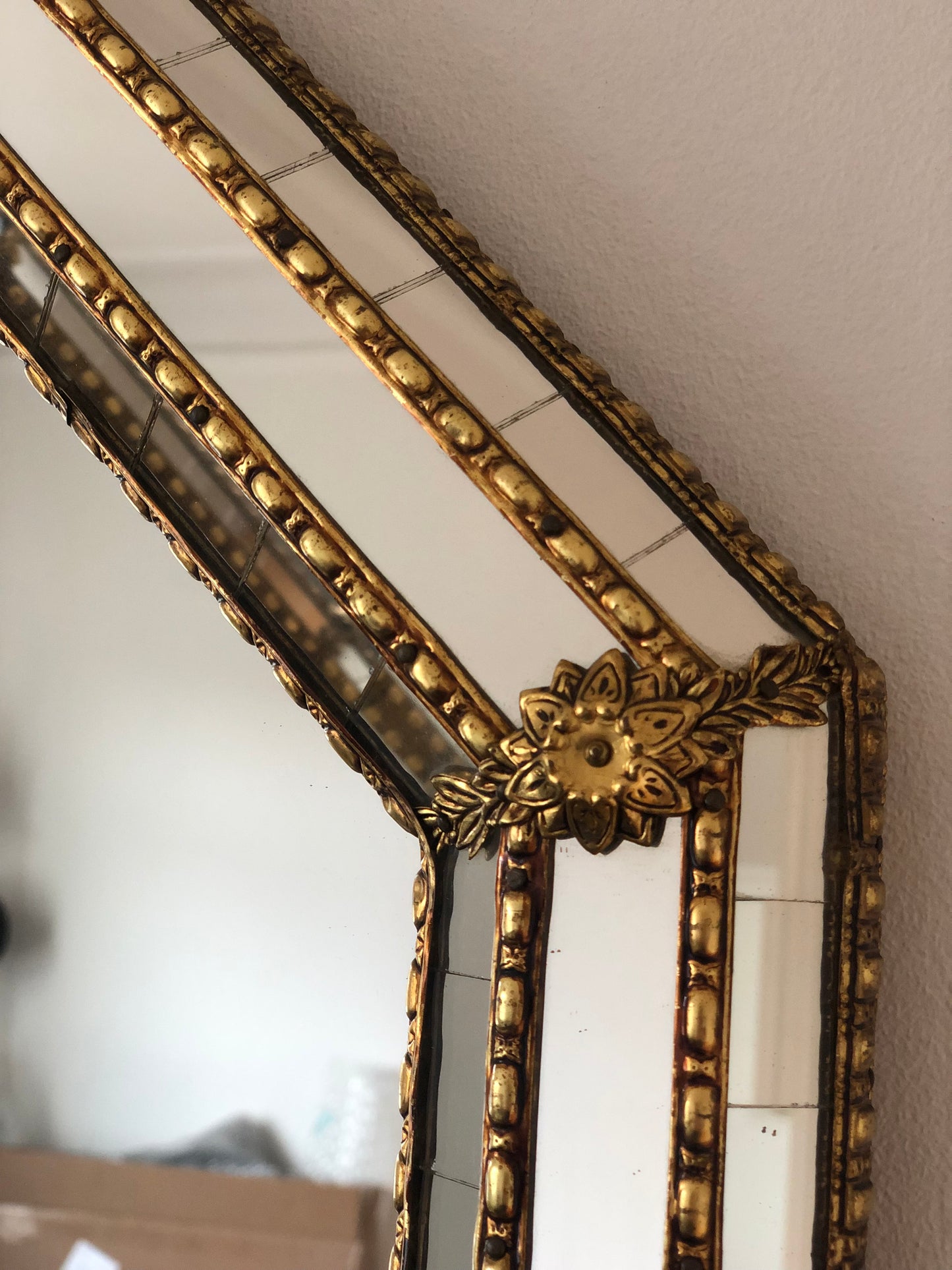 A Pair of Vintage Venetian Octagon Mirror Hollywood Regency in Gold Spain 1990s