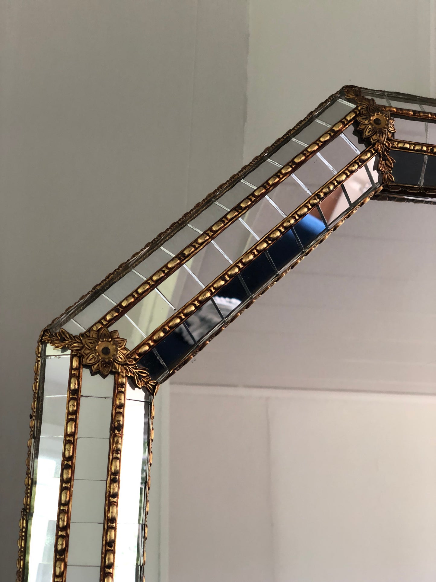Vintage Venetian Octagonal Mirror Hollywood Regency in Gold Spain 1990s