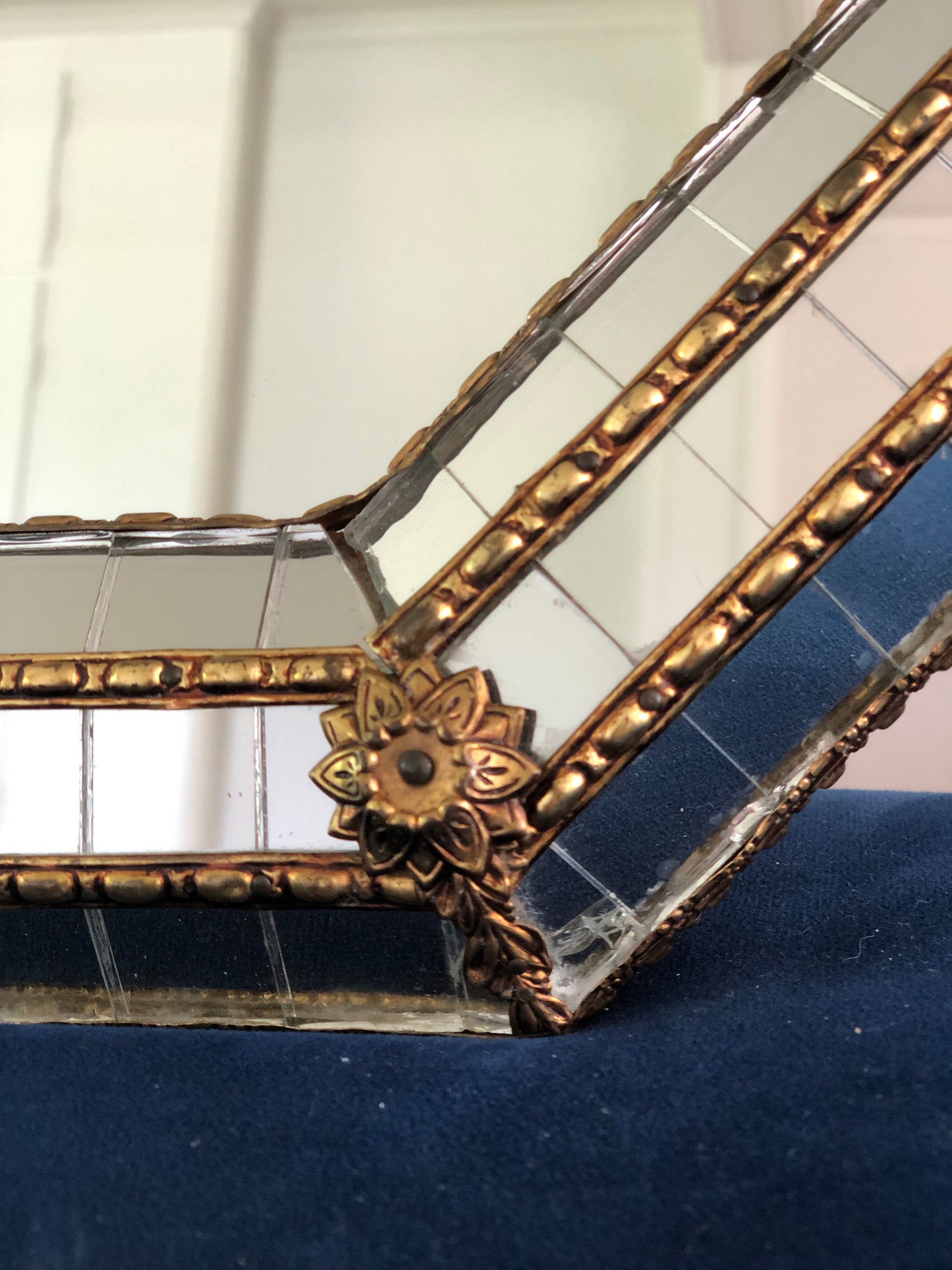 Vintage Venetian Octagonal Mirror Hollywood Regency in Gold Spain 1990s