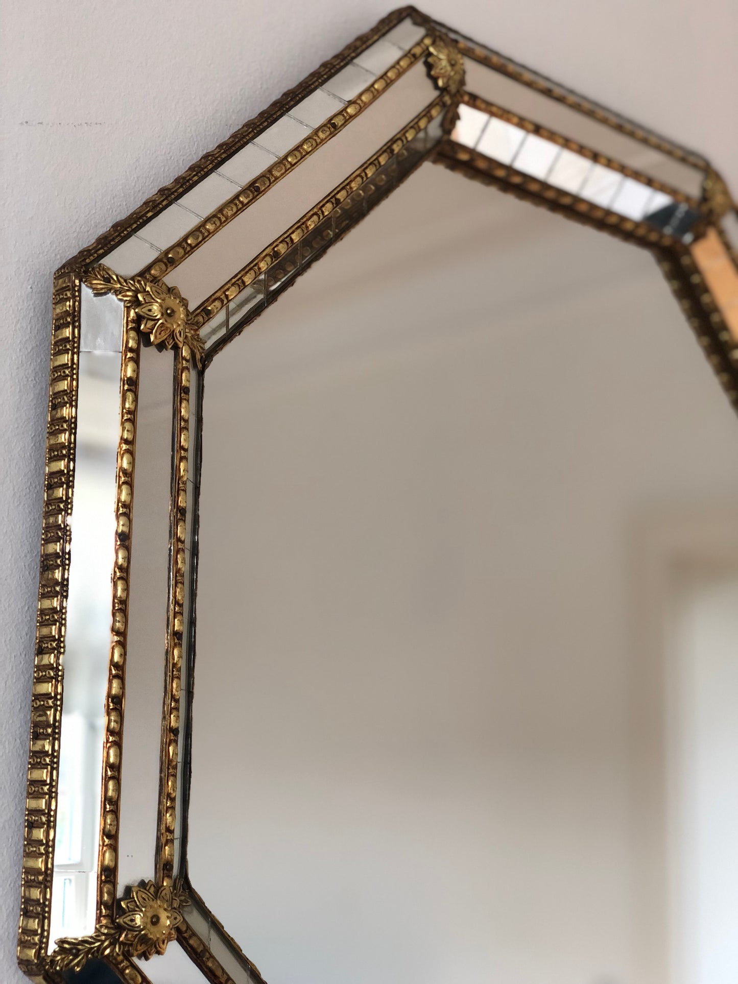 A Pair of Vintage Venetian Octagon Mirror Hollywood Regency in Gold Spain 1990s