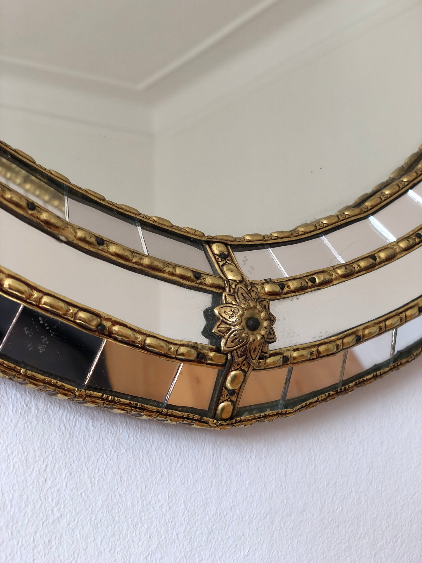 Vintage Venetian Oval Mirror Hollywood Regency in Gold Spain 1990s
