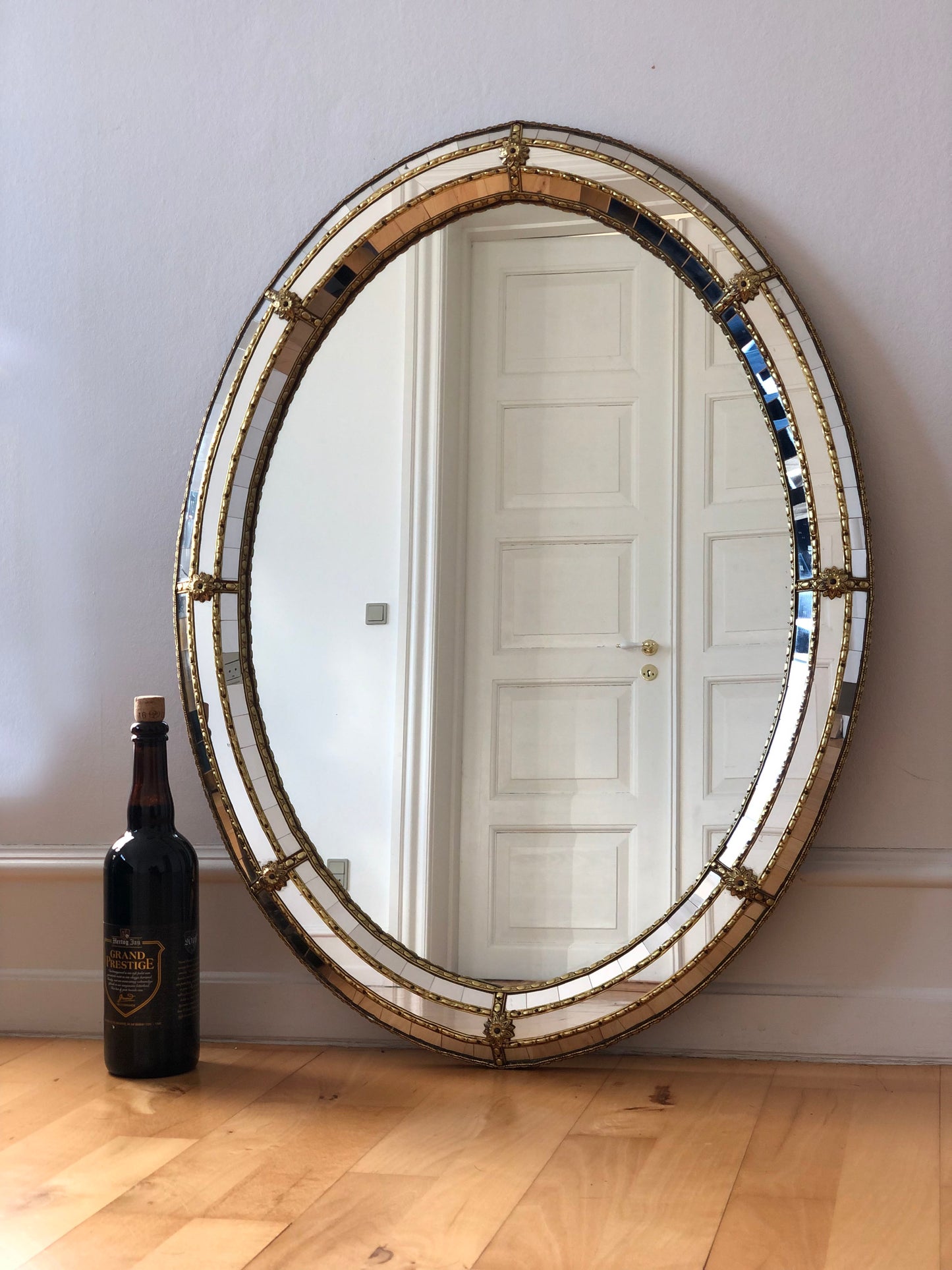 Vintage Venetian Oval Mirror Hollywood Regency in Gold Spain 1990s