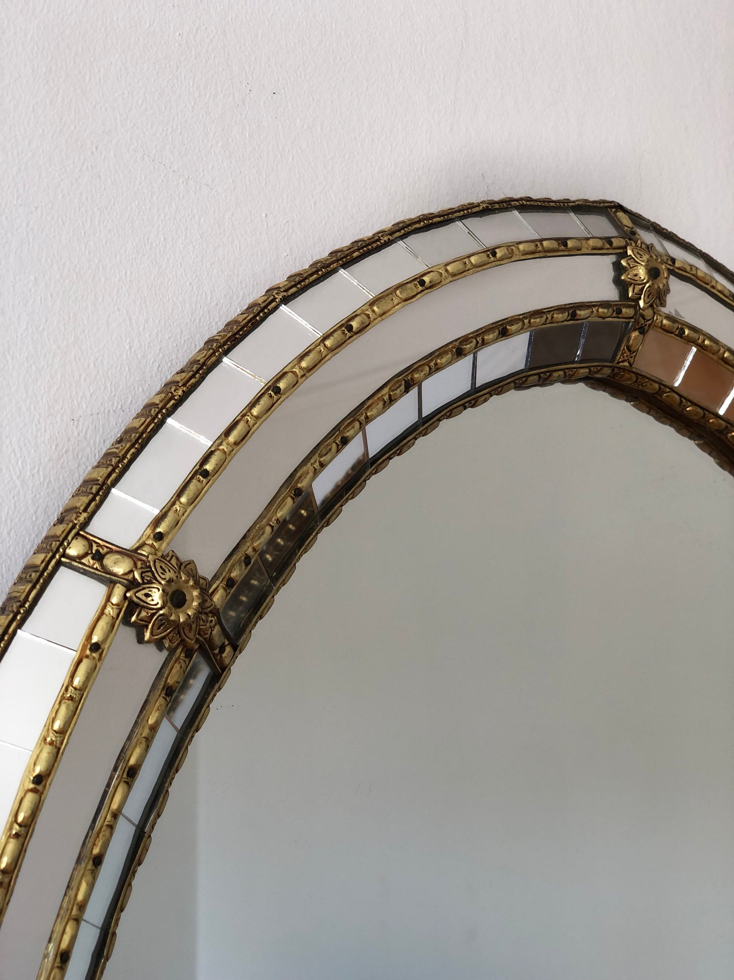 Vintage Venetian Oval Mirror Hollywood Regency in Gold Spain 1990s