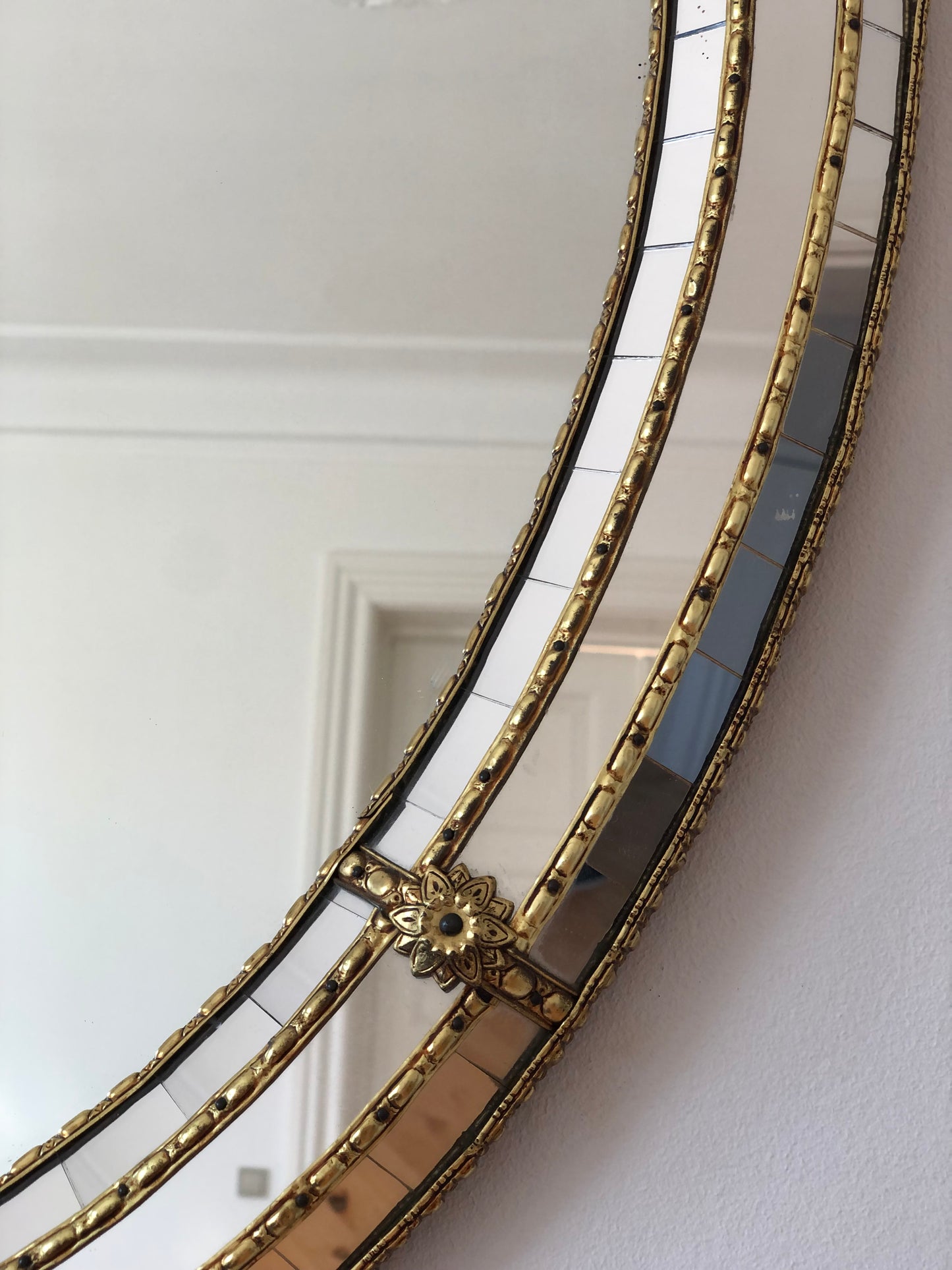 Vintage Venetian Oval Mirror Hollywood Regency in Gold Spain 1990s