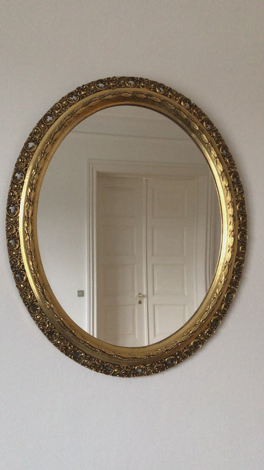 Vintage Oval Giltwood Mirror 1970s Czechoslovakia