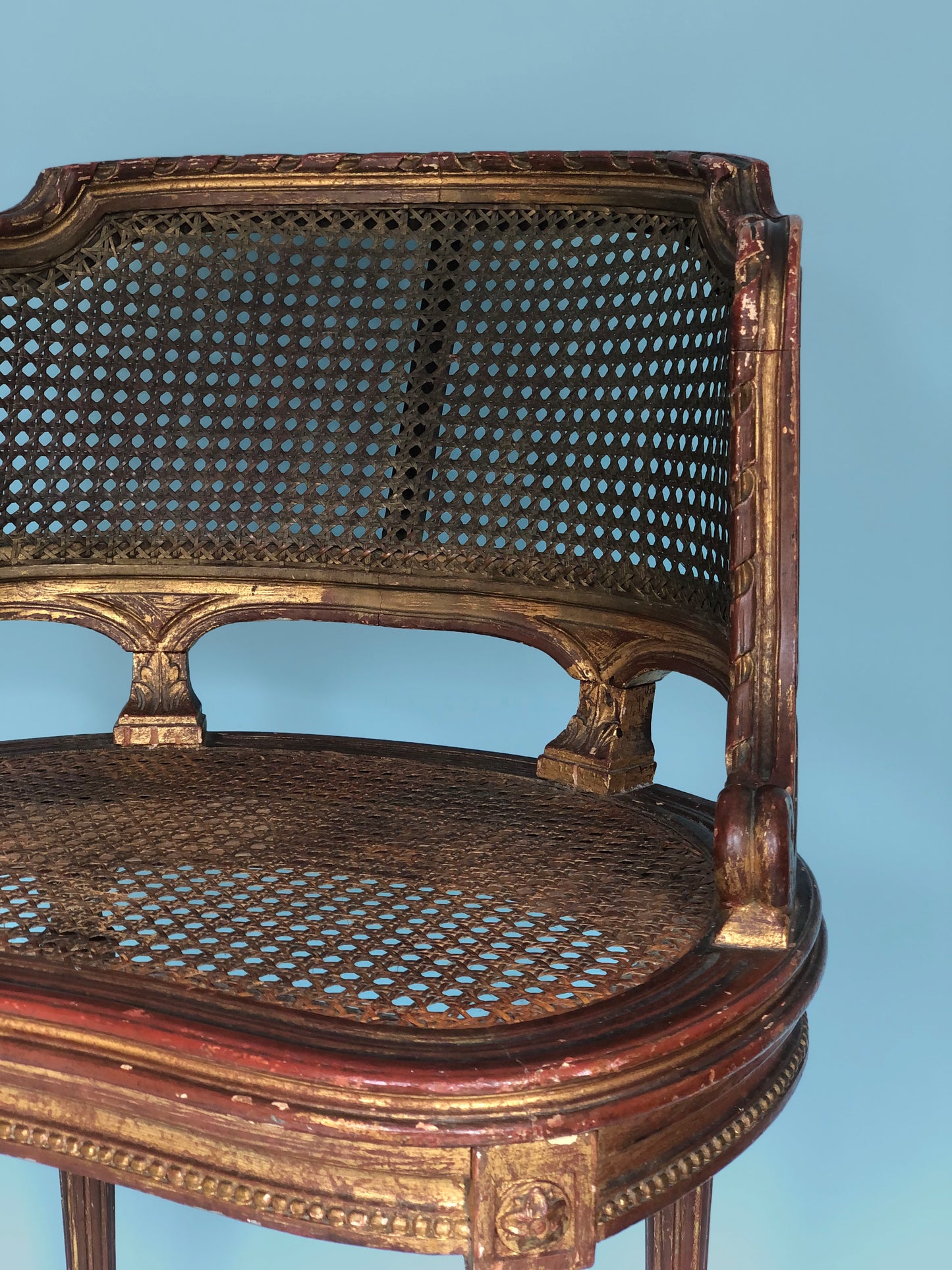 18th Century French Petit Bergère Giltwood Chair with Hand Carvings and Cane