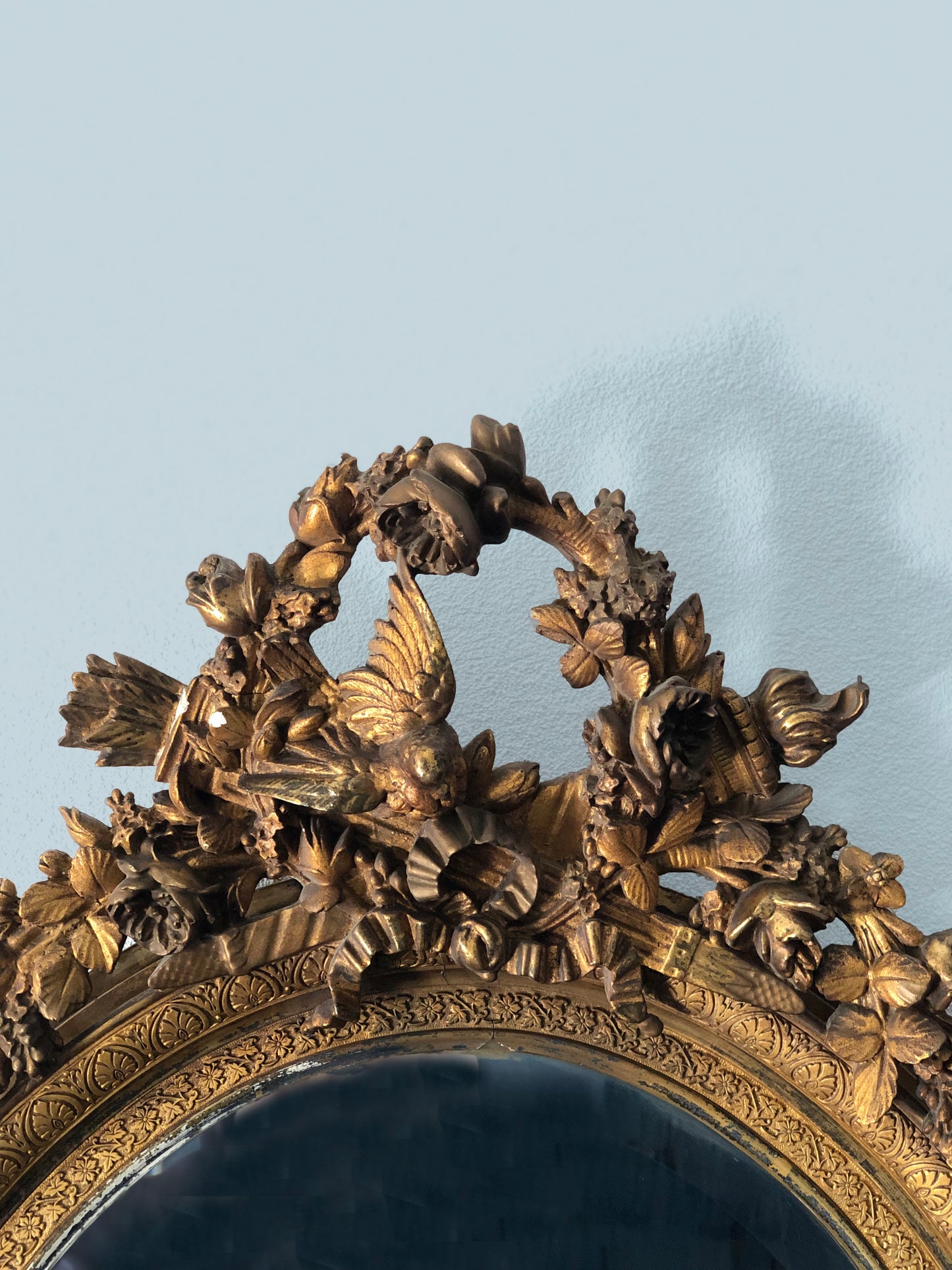 19th Century French Gilded Facet Cut Oval Mirror
