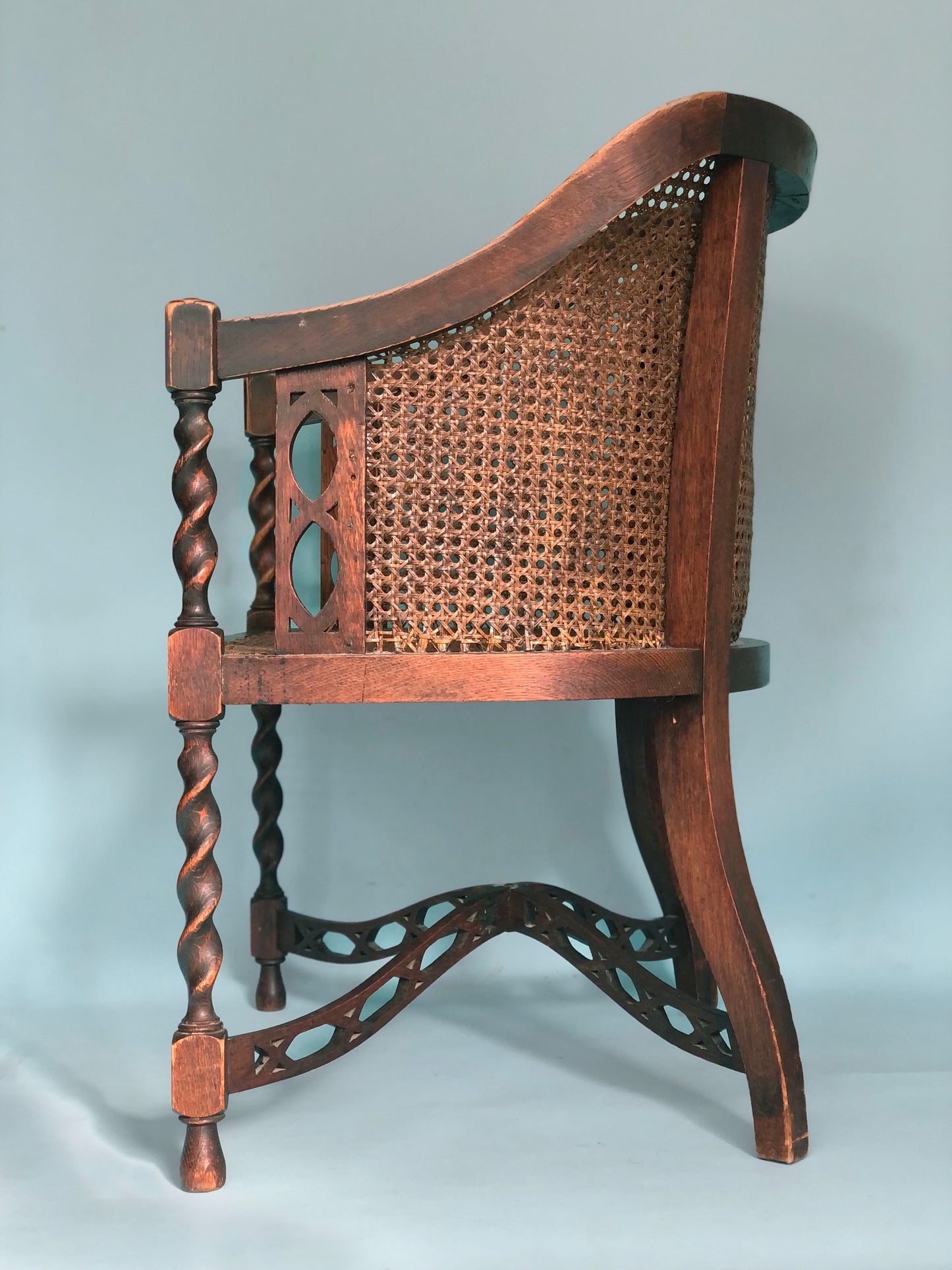 Edwardian Barley Twist Armchair With Cane 19th Century