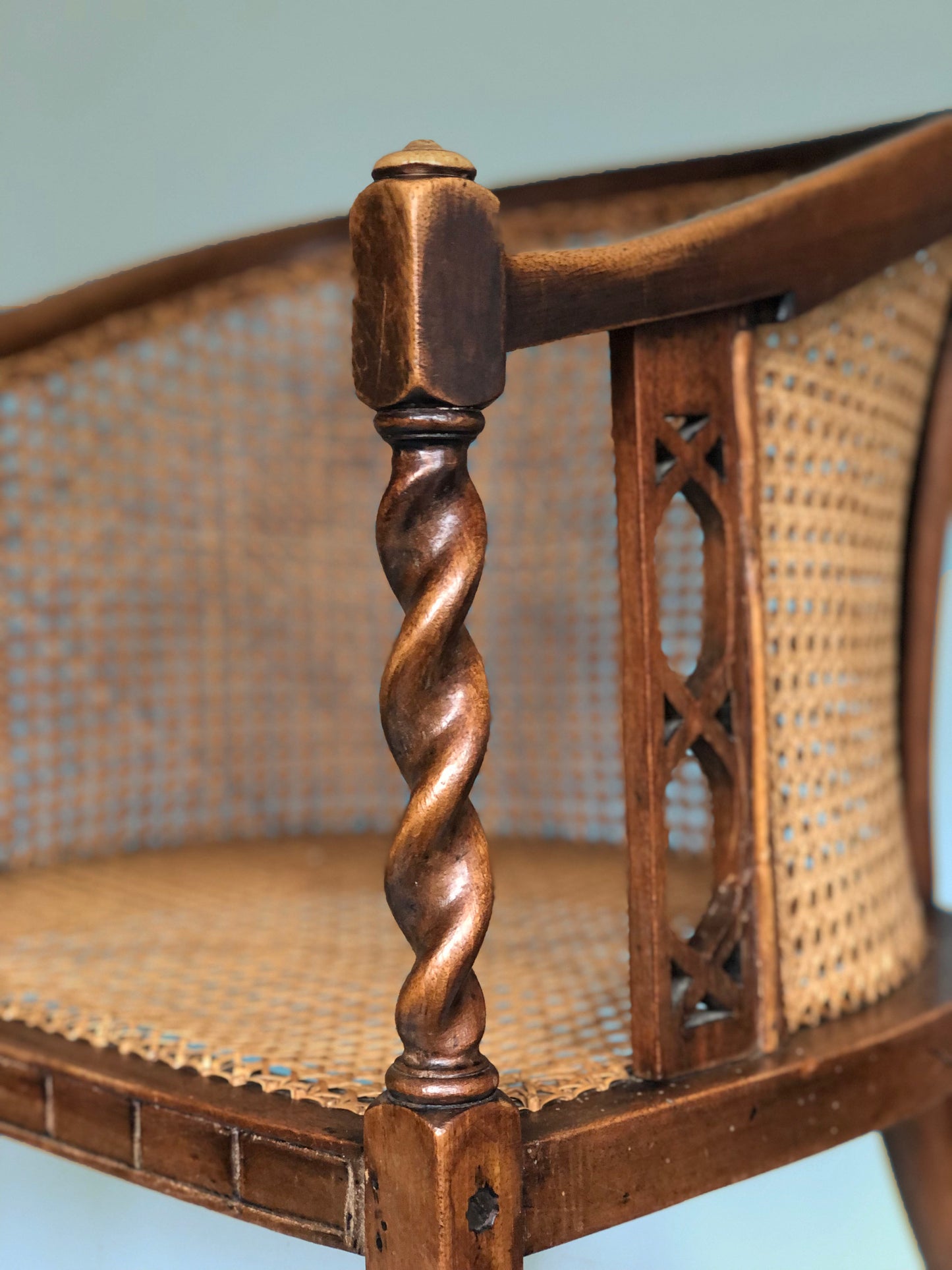 Edwardian Barley Twist Armchair With Cane Early 20th Century