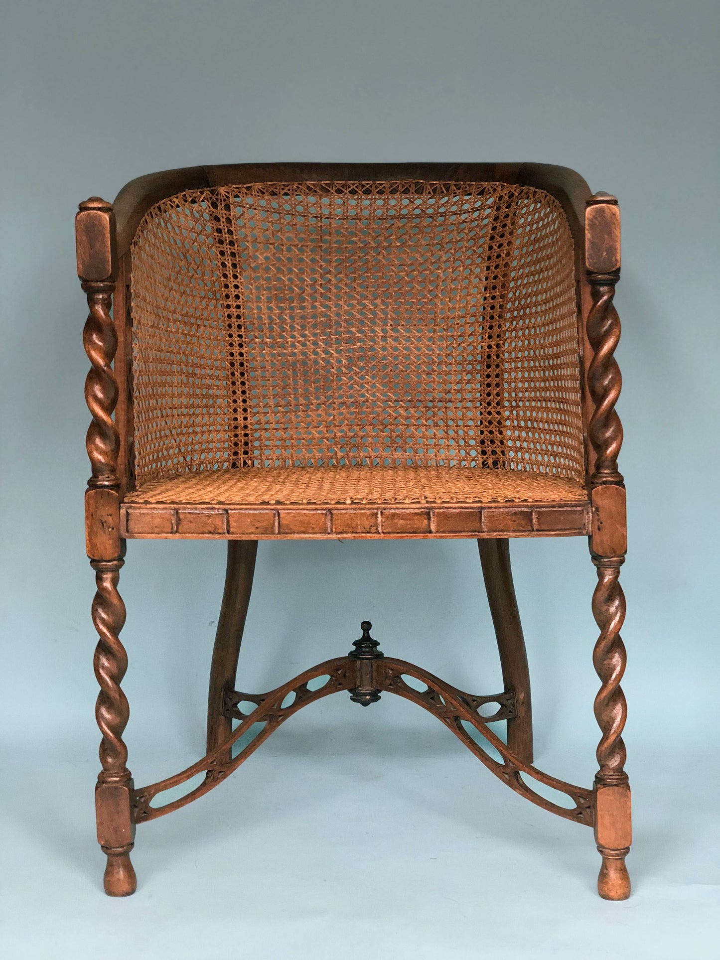 Edwardian Barley Twist Armchair With Cane Early 20th Century