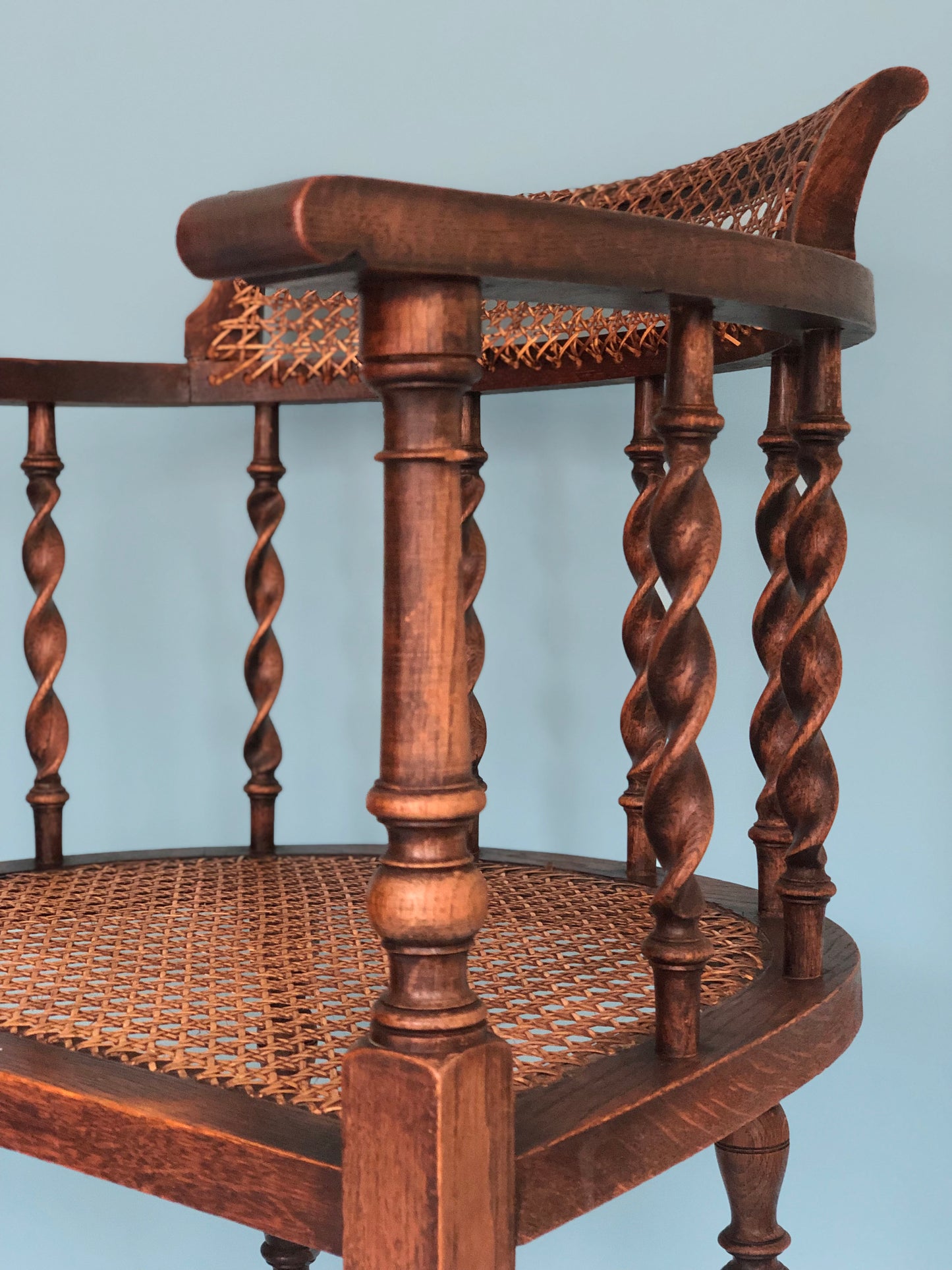 Edwardian Barley Twist Corner Chair With Cane 19th Century