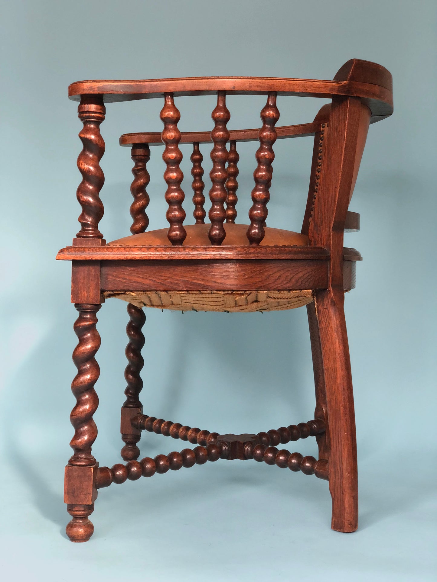 Edwardian Barley Twist Desk Chair With Leather 19th Century