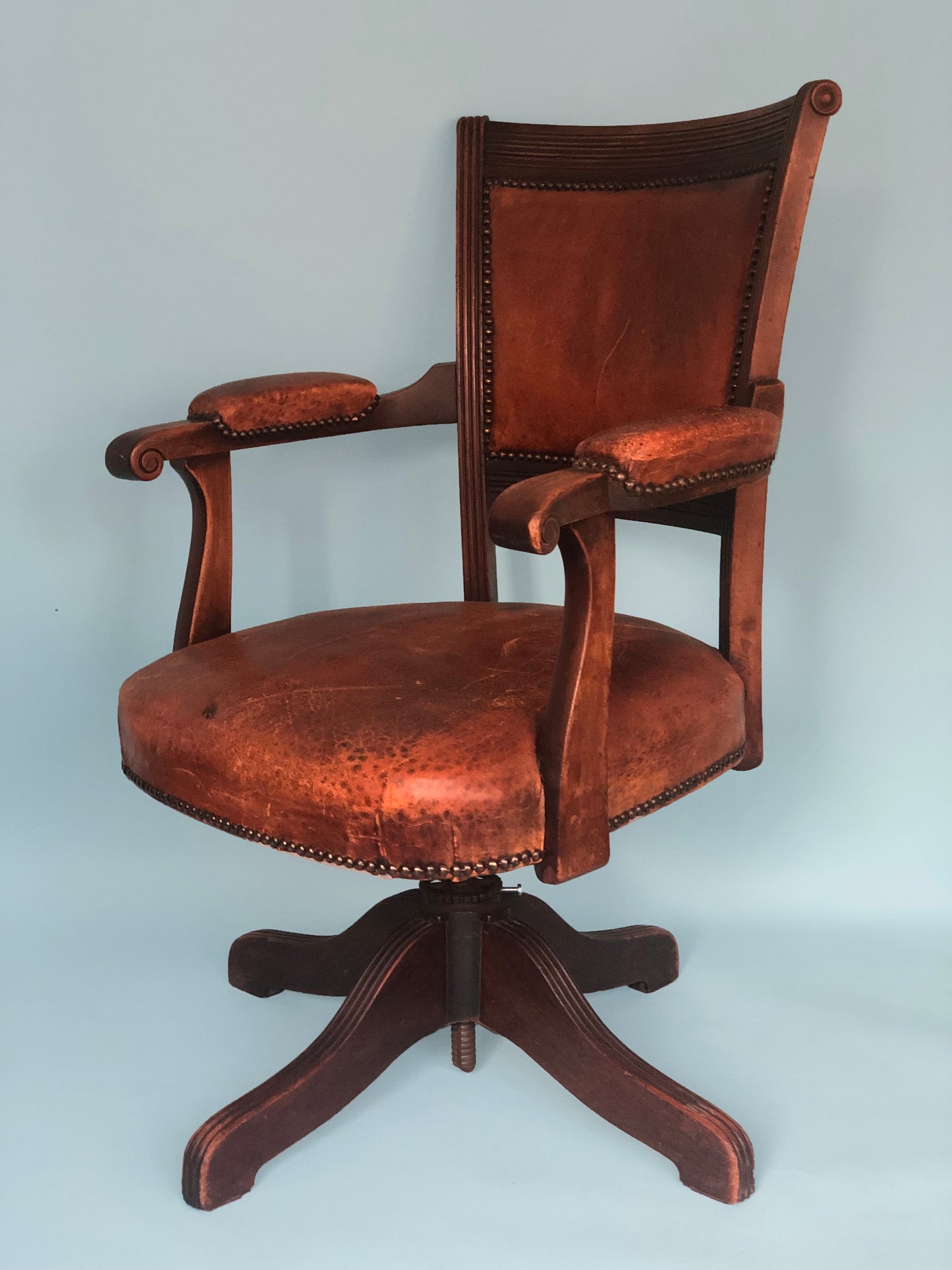 Edwardian Swivel Office Desk Chair Mahogany 1920s