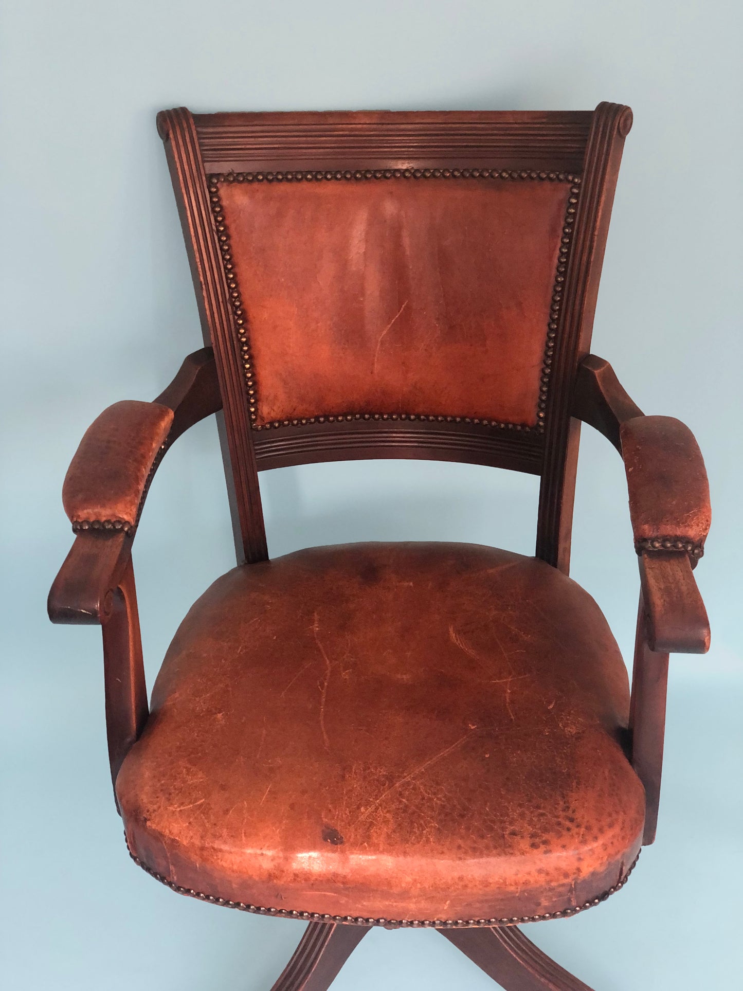 Edwardian Swivel Office Desk Chair Mahogany 1920s