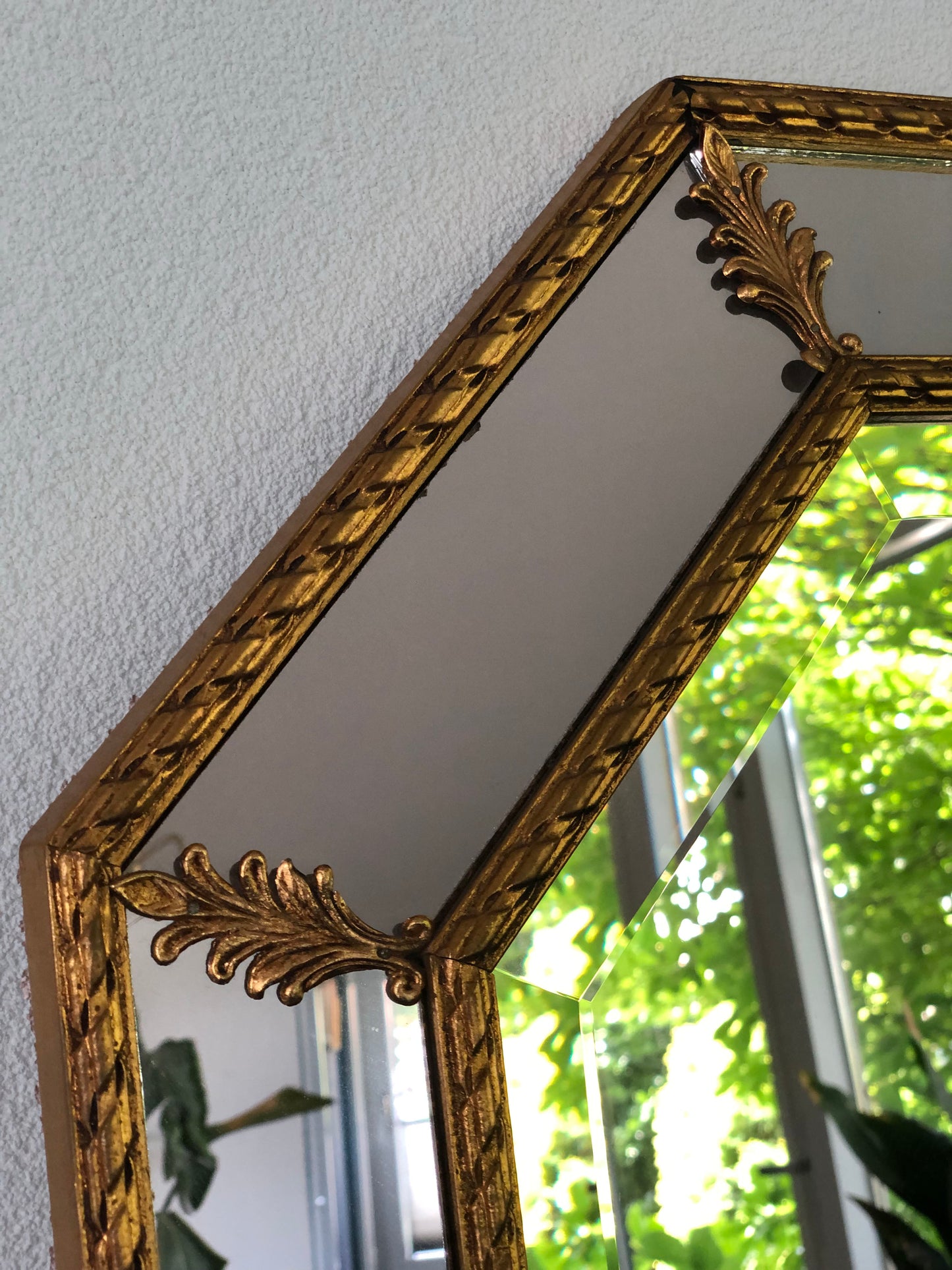 Hollywood Regency Giltwood Facet Cut Octagonal Mirror Belgium 1970s