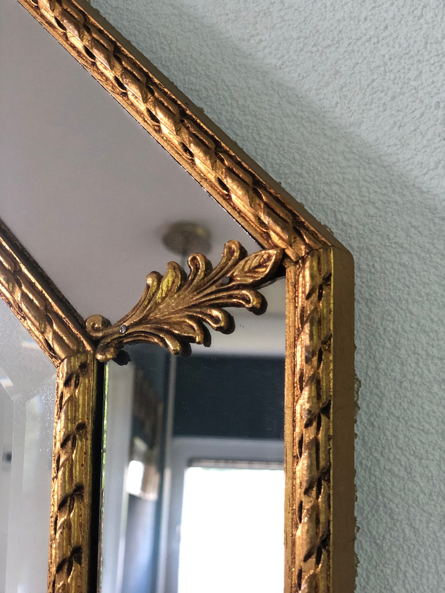 Hollywood Regency Giltwood Facet Cut Octagonal Mirror Belgium 1970s