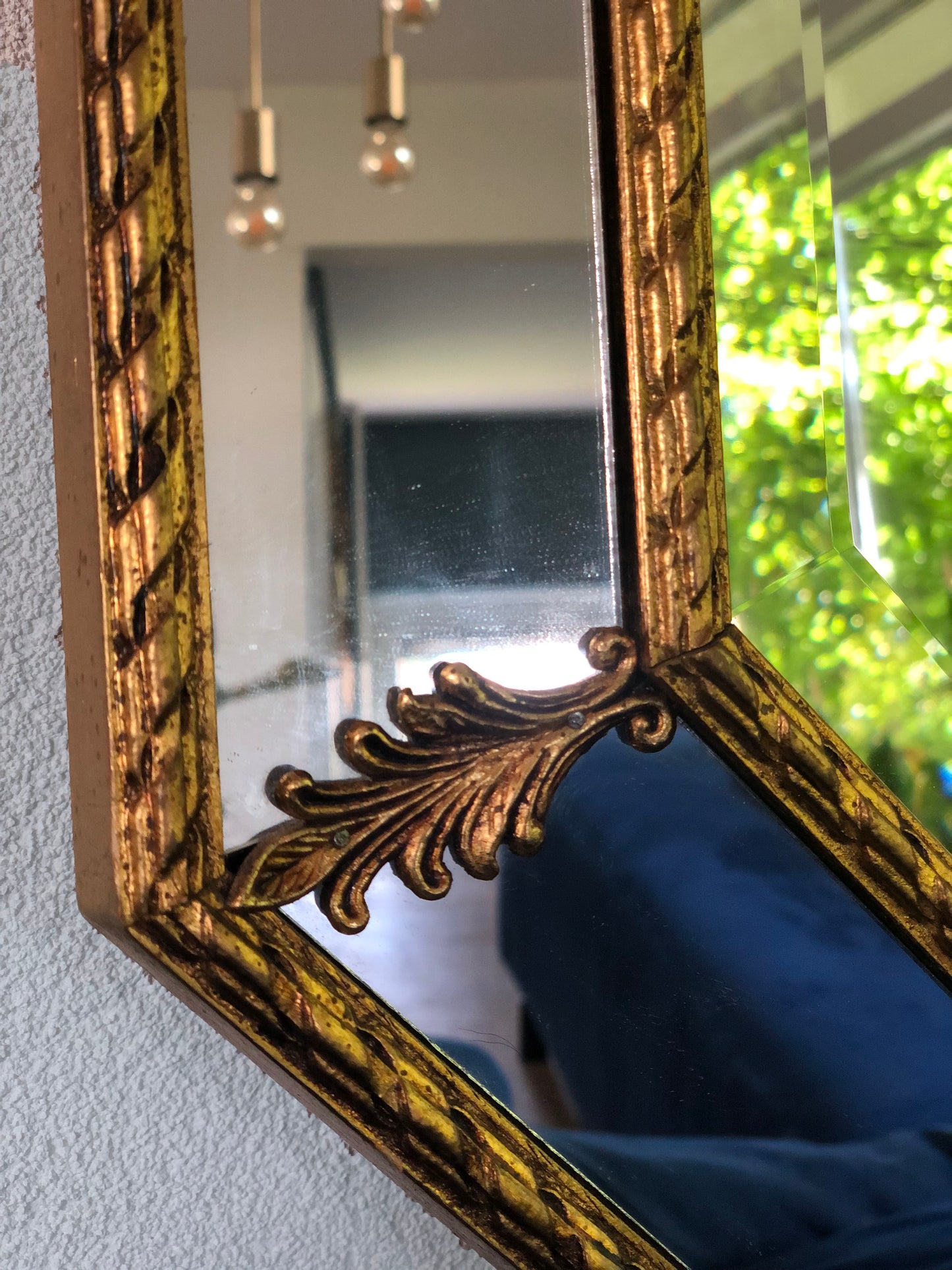 Hollywood Regency Giltwood Facet Cut Octagonal Mirror Belgium 1970s