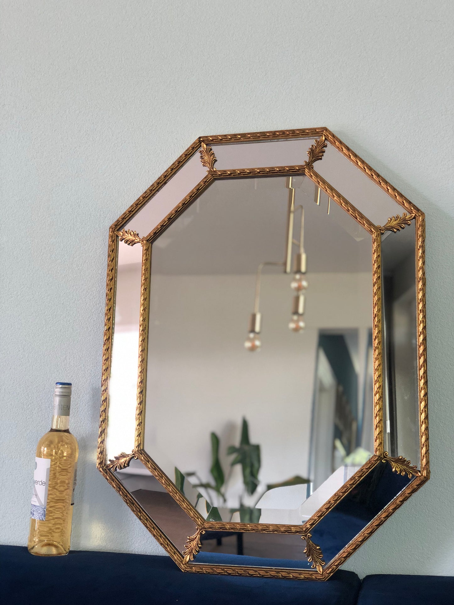 Hollywood Regency Giltwood Facet Cut Octagonal Mirror Belgium 1970s