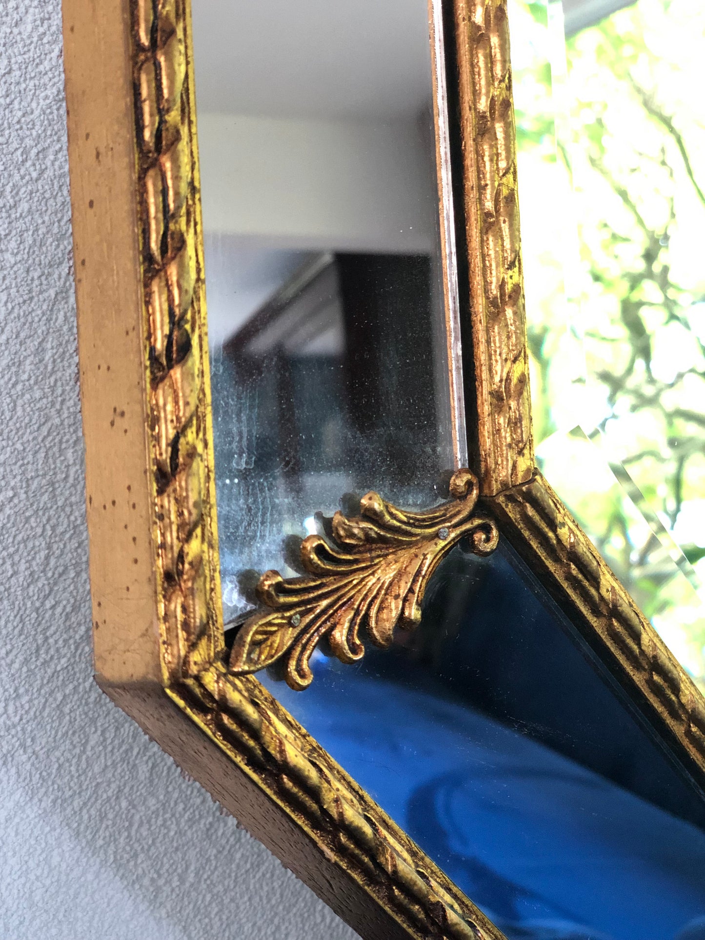 Hollywood Regency Giltwood Facet Cut Octagonal Mirror Belgium 1970s