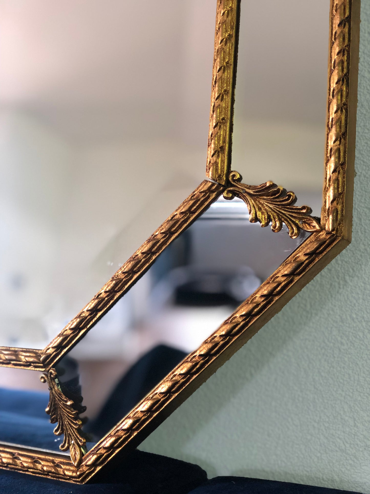 Hollywood Regency Giltwood Facet Cut Octagonal Mirror Belgium 1970s