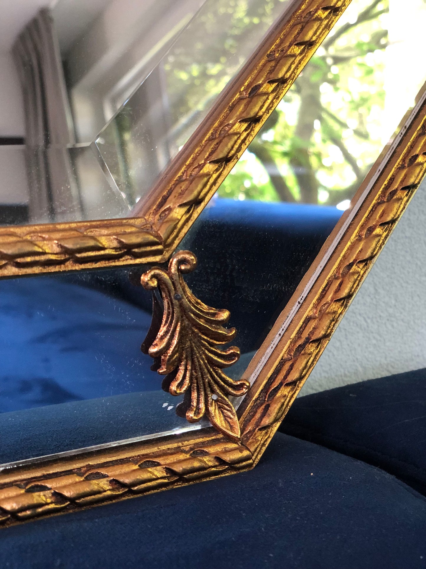Hollywood Regency Giltwood Facet Cut Octagonal Mirror Belgium 1970s