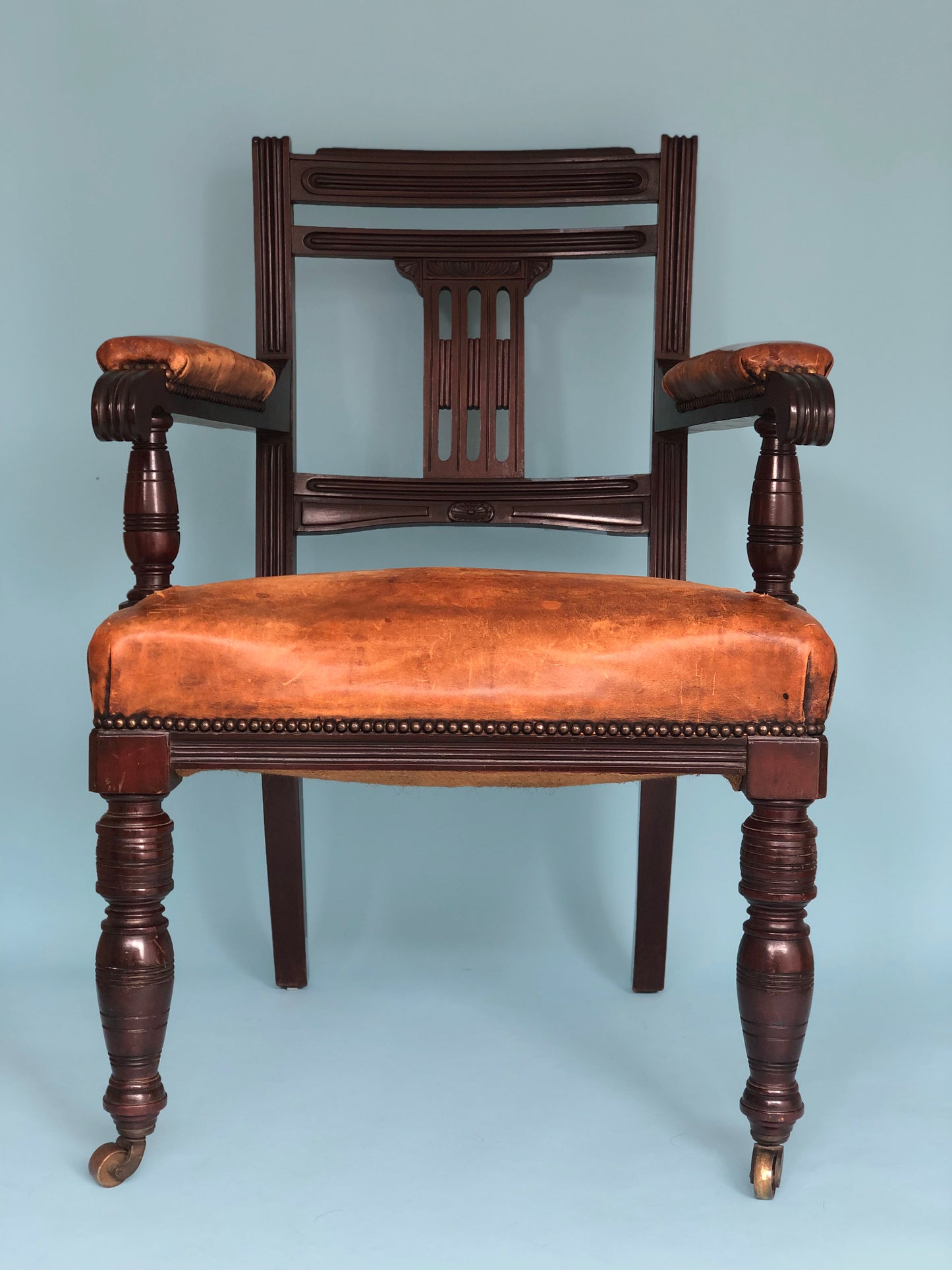 Mahogany Leather Empire Desk Chair 1900s USA