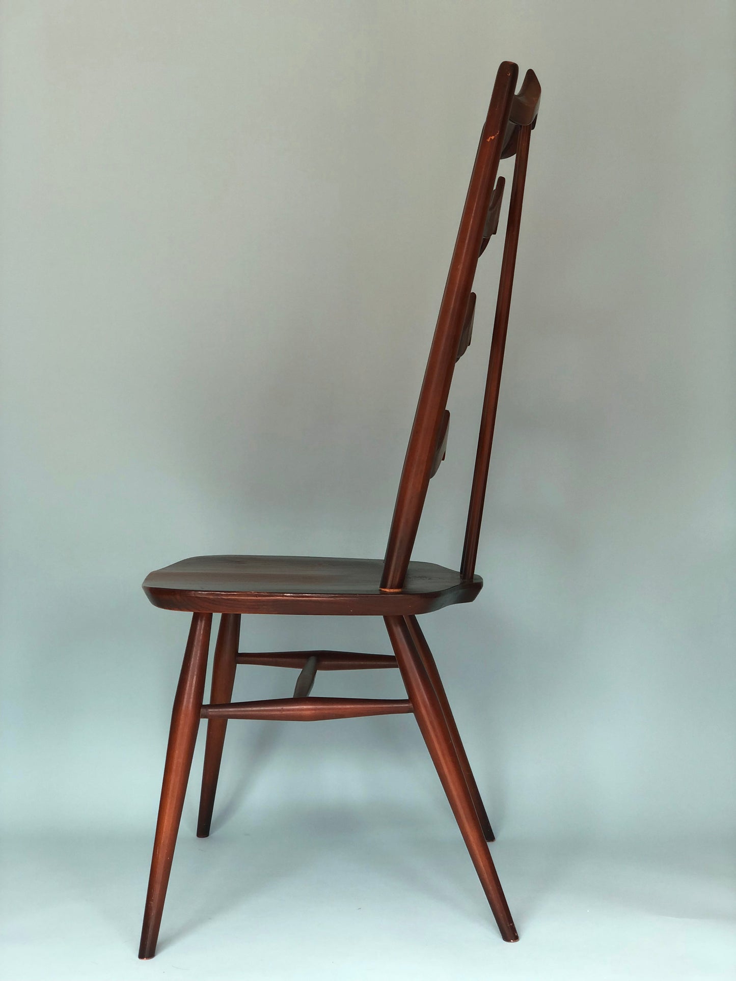 Mid Century Walnut Ladderback Dining Chairs Lucian Ercolani for Ercol England Set of 2