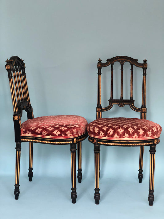 Napoleon III style Vintage Gilt Dining Chairs in Black and Gold Set of 2